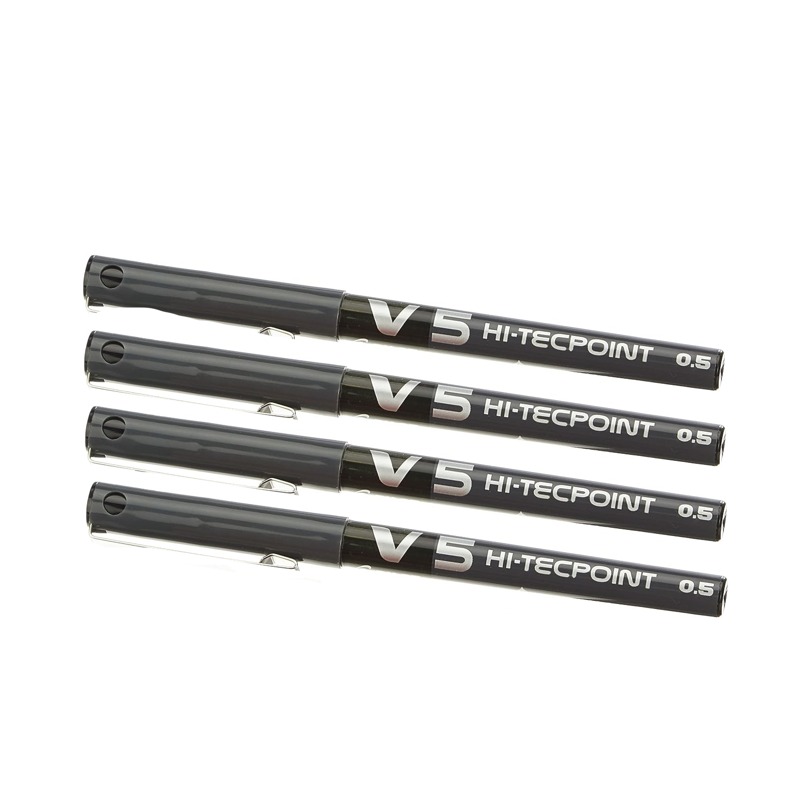 Pack 4, Pilot V5 Azul Negro Rojo, Boligrafo de tinta Hi-Tecpoint Extrafina Bolígrafo 0.5mm Punta Punta 0.3mm Ancho de Línea (Paquete de 4), Pack de 4 colores Esencial (2 azul, 1 negro y 1 rojo ) o pack de solo un color.