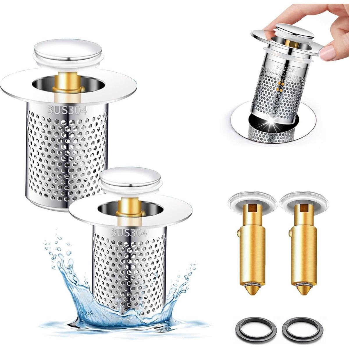 4 piezas (34-40 mm) - Tapón para lavabo - Colador de desagüe - Accesorio de desagüe - Tapón - Lavabo - Tapón de desagüe para lavabo con colador - Tapón de desagüe para lavabo - Con colador antiatascos - Tapón de desagüe para bañera - Piezas de montaje par