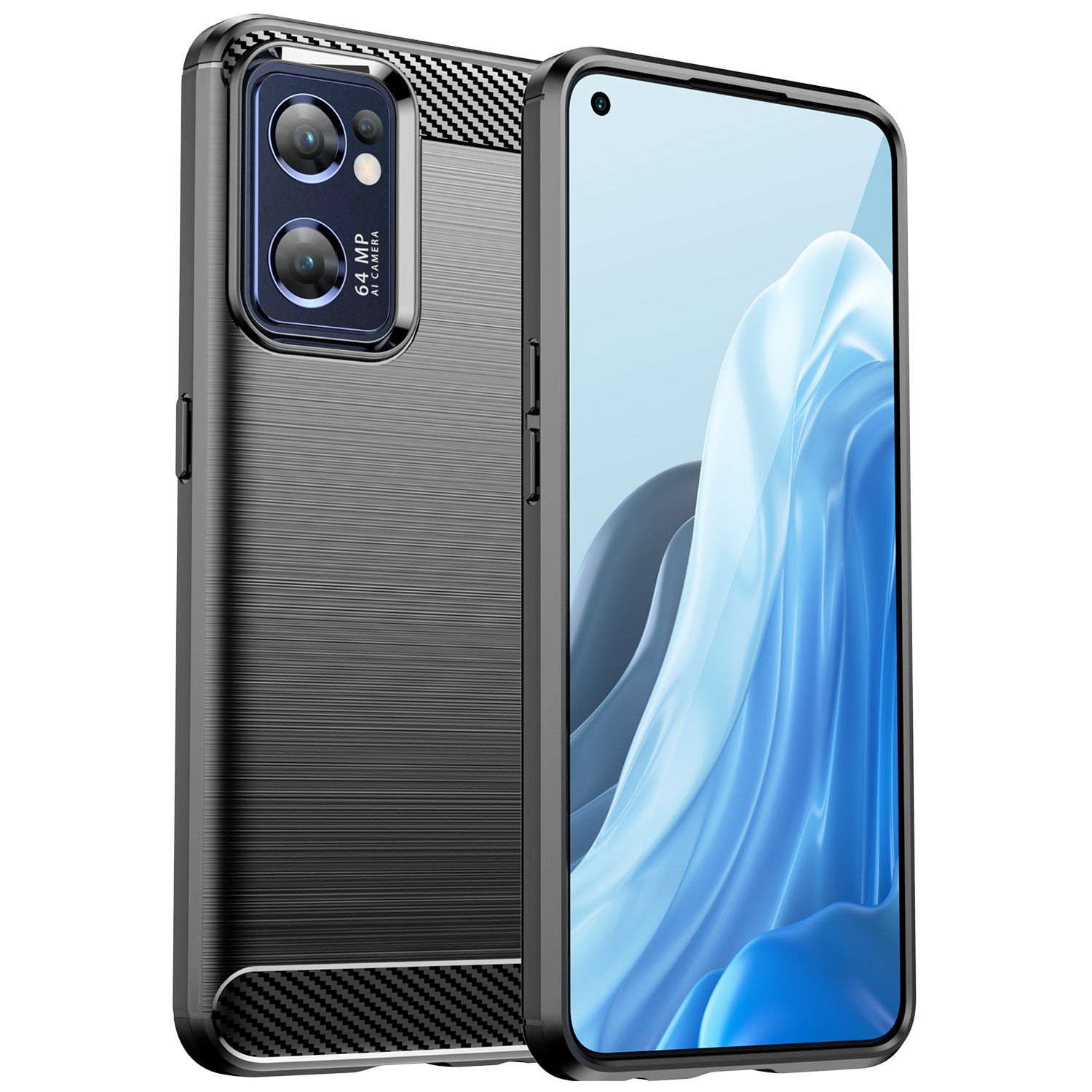 Funda para móvil Oppo Find X5 Lite Carcasa Protectora Antigolpes Silicona Negra Diseño Fibra de Carbono Resistente Absorción de Choque [Compatible Carga Inalámbrica]
