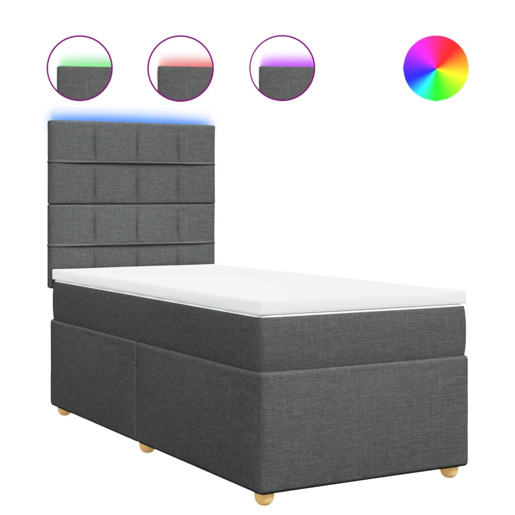 vidaXL Cama box spring con colchón tela gris oscuro 90x190 cm