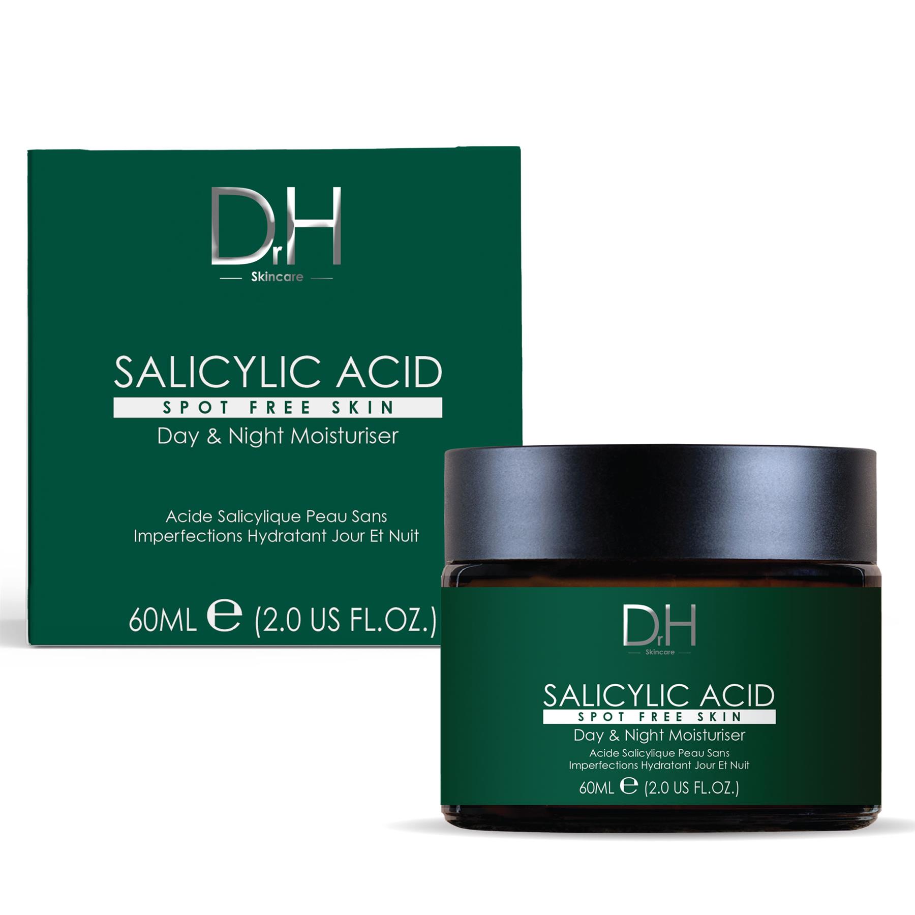 Dr H - Crema de Día y Noche con Ácido Salicílico 60 ml, con Colágeno y Vitamina C, Purificante y Matificante para Piel Grasa y con Imperfecciones