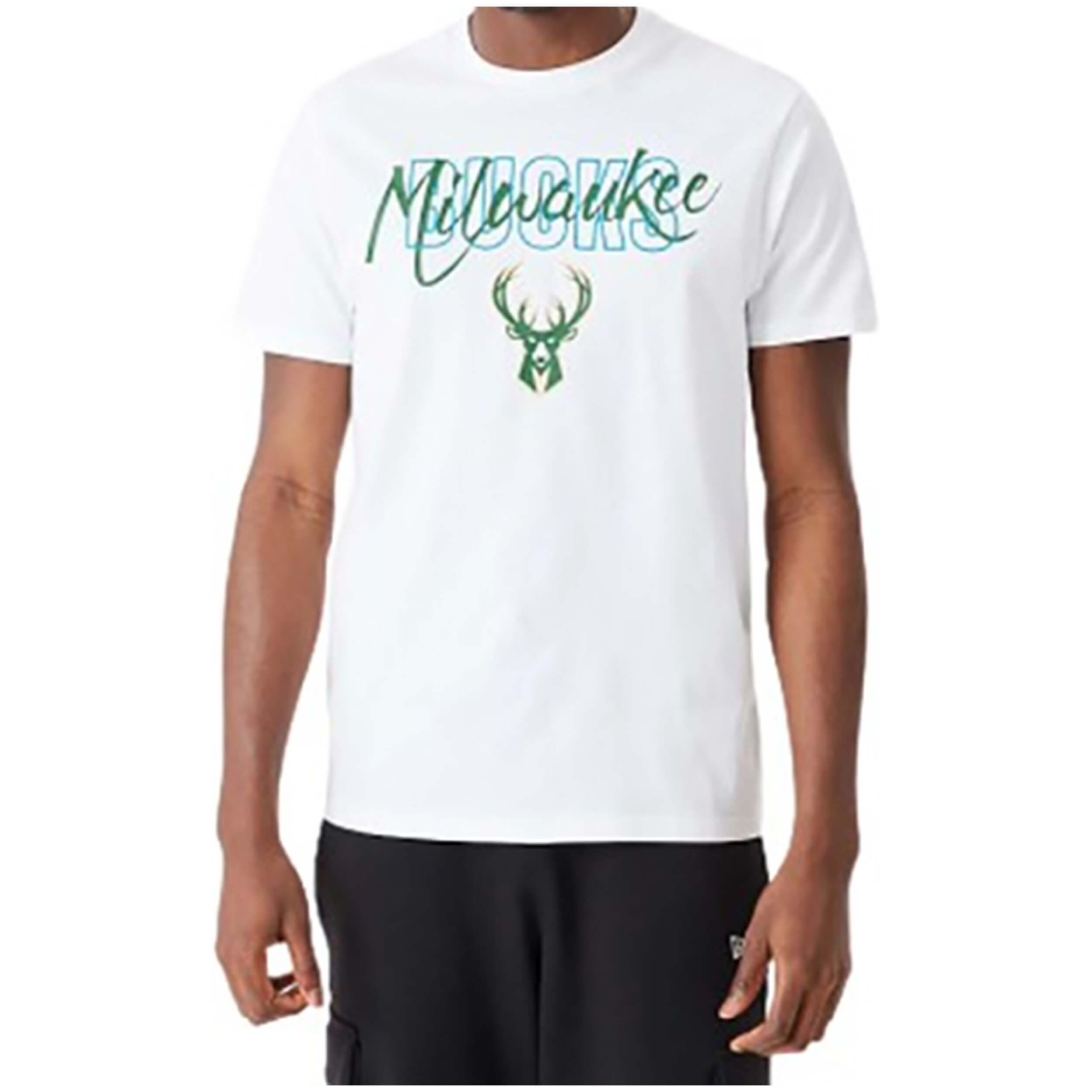 Camiseta de Manga Corta New Era Milwaukee Bucks T-Shirt para hombre en color blanco