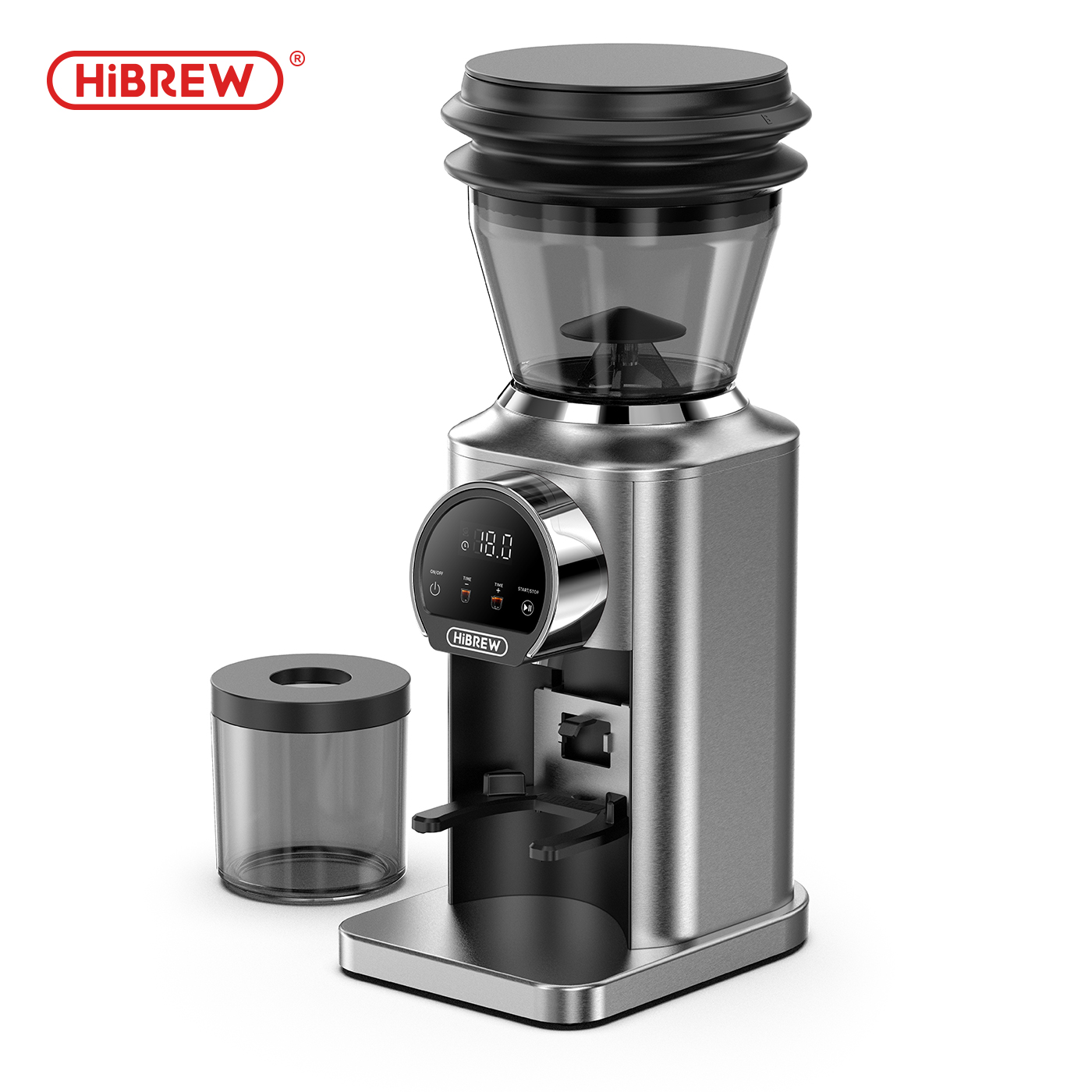 HiBREW G3 Plus, Coffee Grinder,Touchscreen Display,Customizable grinding time,Titanium-coated stainless steel burr,31-level grind adjustment,Plasma anti-static system,2-in-1 portafilter/ powder cup