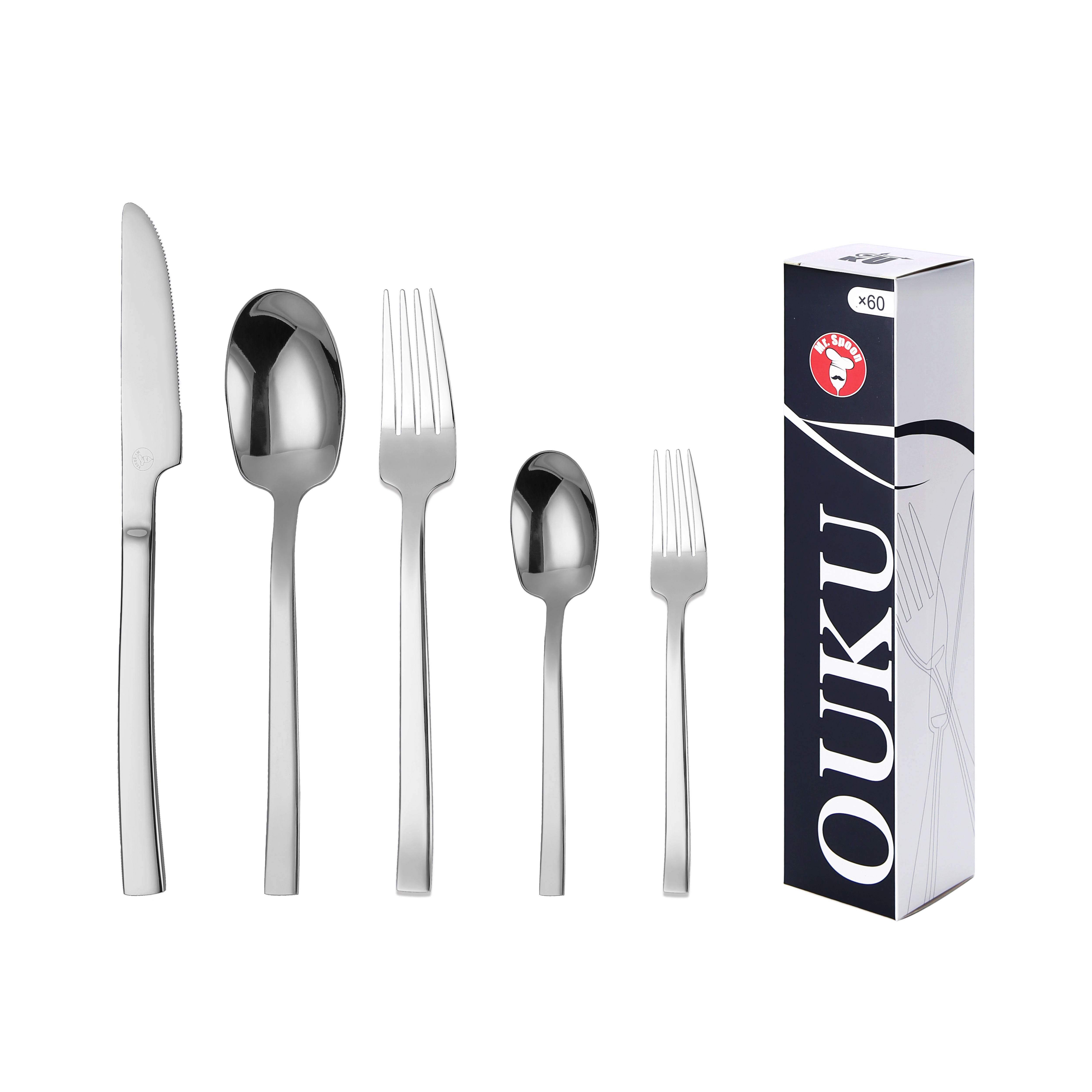 Mr.Spoon Serie Pala Juego 60 o 72 piezas cubiertos,Acero Inox 18/0,Económico y funcional,Incluye cuchillo carne o mesa,tenedor,cuchara,cucharilla,etc,Mango monobloque,Apto para lavavajillas,Ideal para casa,restaurante