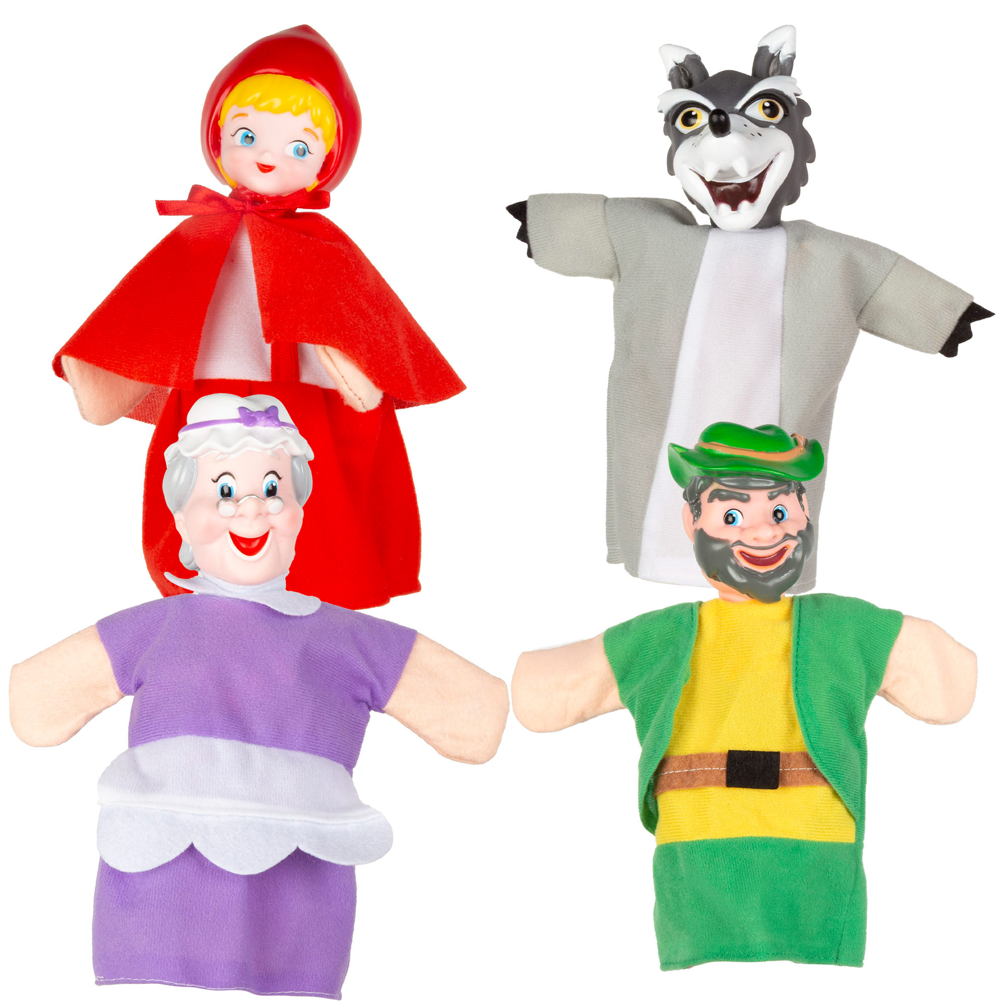 COLORBABY Cucu Show - Marionetas de Los tres cerditos, Caperucita Roja, Blancanieves o Pinocho, con 4 títeres de 25 cm, hecho con materiales suaves y seguros, ideal para inventar escenas o historias, juego infantil perfecto para pasar tiempo en familia