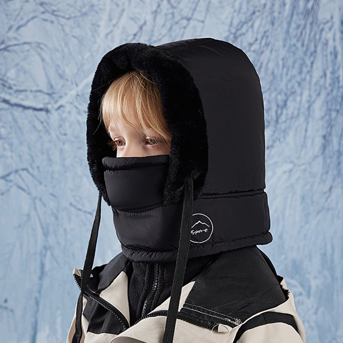 1 stuks winter thermische bivakmuts voor kinderen van 4-10 jaar, multifunctioneel fleece ski-fietsmasker, verstelbaar en winddicht, pet met nekwarmer voor jongens en meisjes,zwart