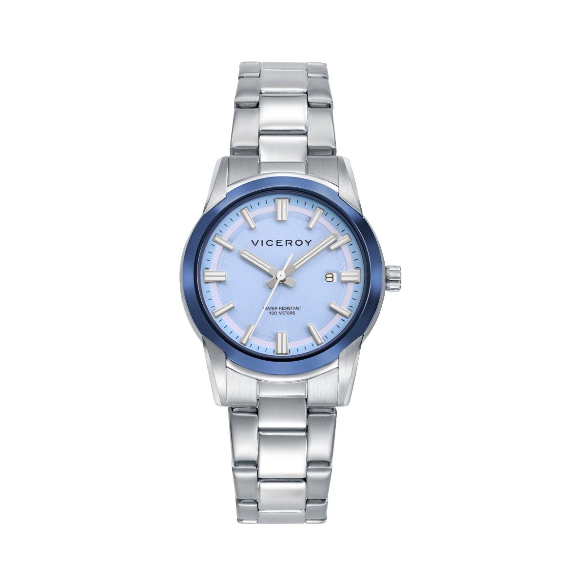 Reloj caja bitono en acero e Ip azul 10 Atm , brazalete de acero, movimiento cuarzo, colección Abraham Mateo
