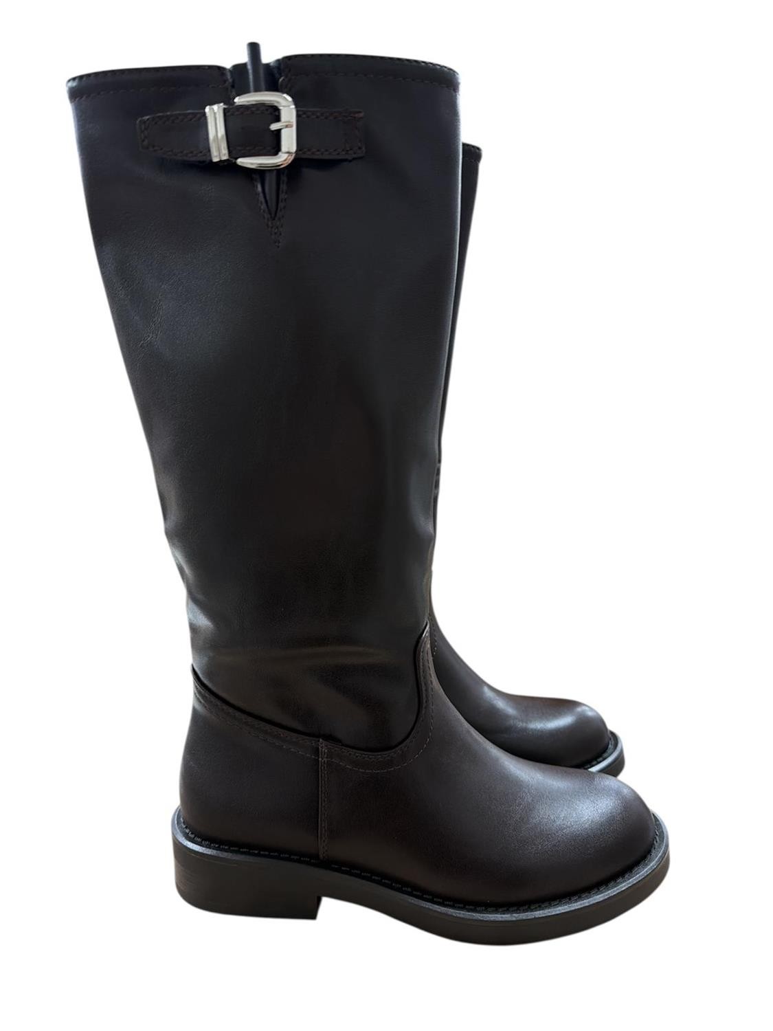 Bota Alta Hebilla Lateral Marron