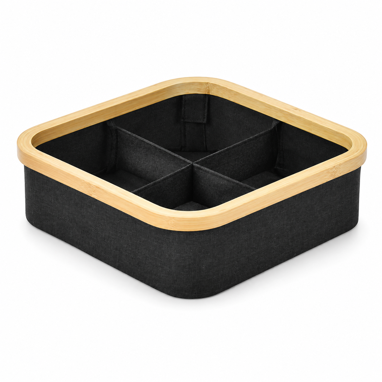 Cesta de Ropa Sucia y Organizador de Armario de Tela con Borde de Bambú, Cesto Plegable para Ropa con Tapa o Compartimentos, Varios Modelos y Tamaños, Color Negro
