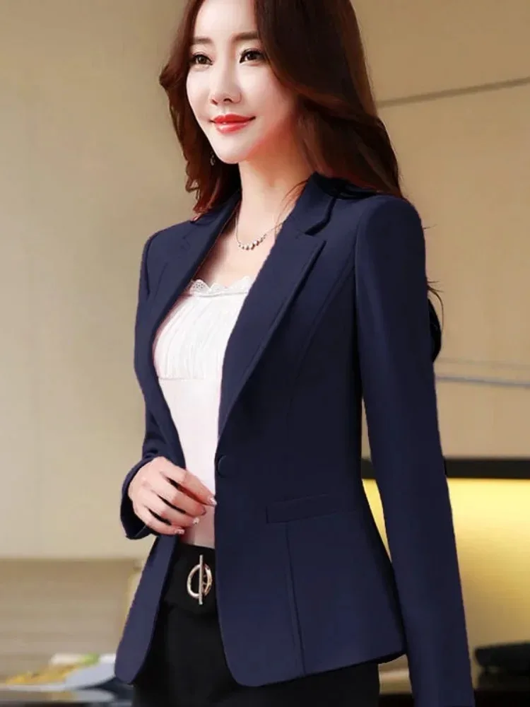 TK Chaqueta De Mujer Negra Clásica Para Entrevistas Y Trabajo Oficina Estilo Lady OL Cierre Único Manga Larga Ajustada Primavera/Otoño
