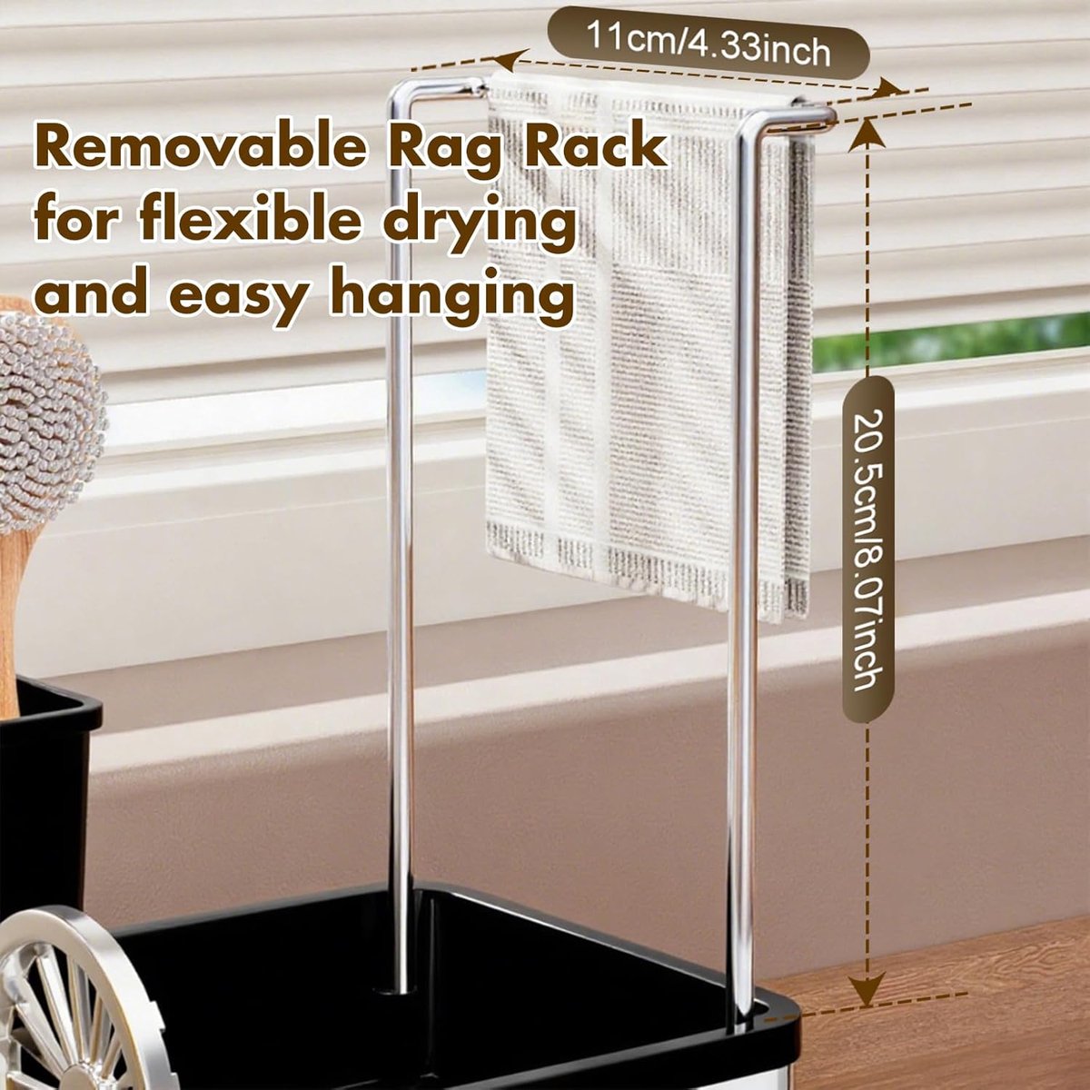 Organizador - Soporte para paños de cocina - Organizador de cocina - Organizador de fregadero - Soporte para esponjas - Organizadores de fregadero - Organizador de acero inoxidable - Ahorra espacio - Con desagüe giratorio - Para cepillos - Detergente lava