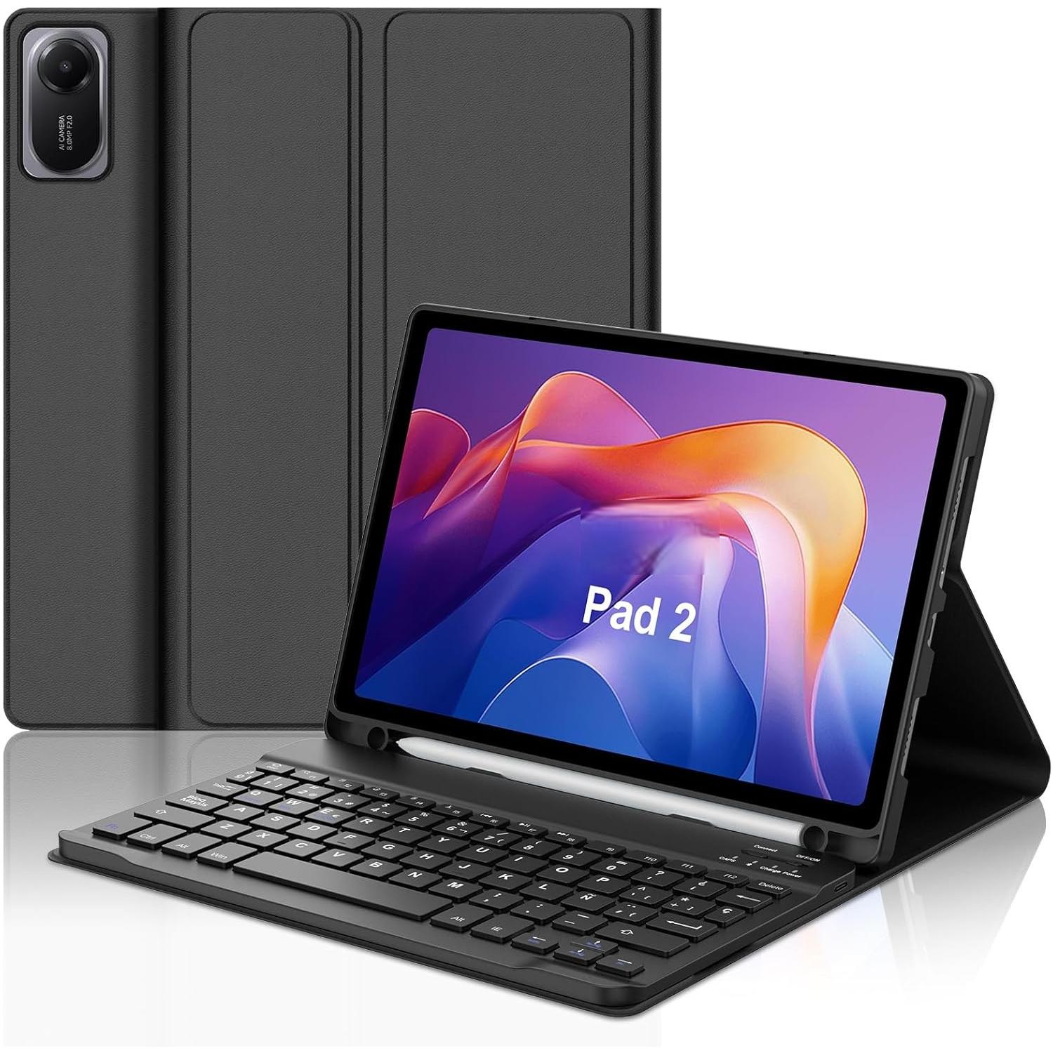 Funda con Teclado Español Ñ compatible para re/dmi Pad 2 (2025) & SE (2023) 11", No se puese utilizar compatible para re-dmi PAD 2 PRO 12.1", Magneticamente Desmontable Bluetooth Teclado