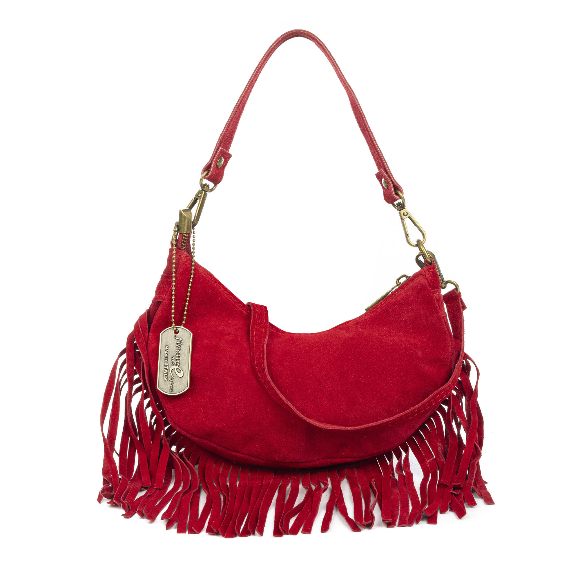 FIRENZE ARTEGIANI Ausonia bolso bandolera de piel auténtica Gamuza. Fabricado en Italia 22,5x8,5x15 Cm.
