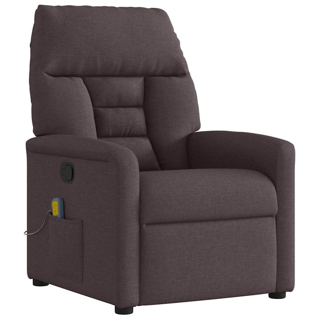 vidaXL Sillón de masaje reclinable de tela marrón oscuro