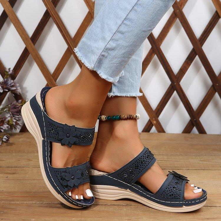 Sandalias de Flores de nuevo modelo para Mujer, Con Costas, para Vacaciones de Ocio, Tacones de cuña de Playa, comodas, Talla Grande.