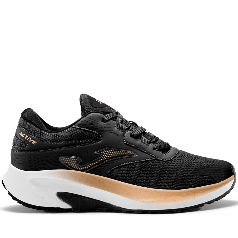 Zapatillas de Running para Mujer Joma Active 2501 Negro Oro - Ideal para Principiantes, con Malla Transpirable VTS y Suela de Caucho