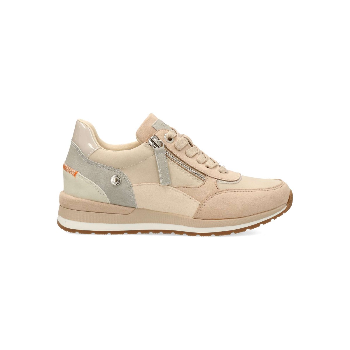 REFRESH - Zapatillas deportivas casual mujer REFRESH con cordones y cremallera lateral, piel sintética y suela antideslizante, color beige multi, certificadas veganas