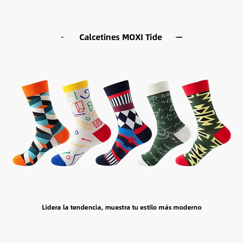 TK 5 Pares De Calcetines De Algodón Para Hombre Con Patrón Colorido Y Divertido Moda Calcetines De Equita Para Todas Las Estaciones Talla Universal
