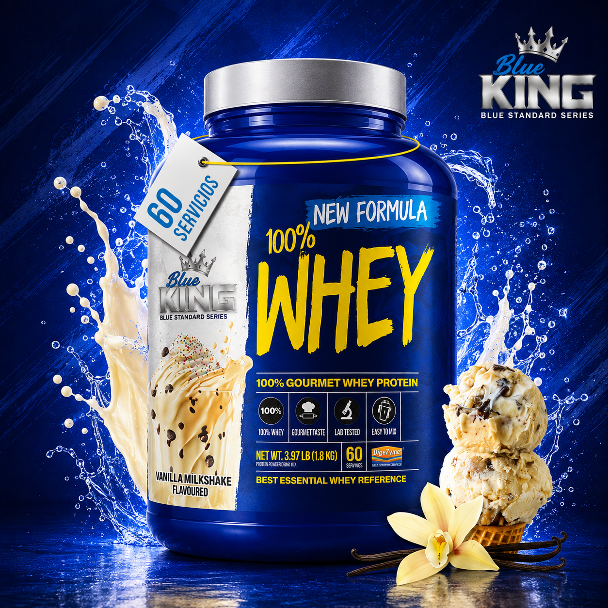 AS American Suplement | 100% Whey Protein | Aumenta la Masa Muscular y Fuerza | Proteínas Whey | Evita el Catabolismo | Sabores Deliciosos | Textura cremosa y dulce | Contiene Creatina | 1.8kg