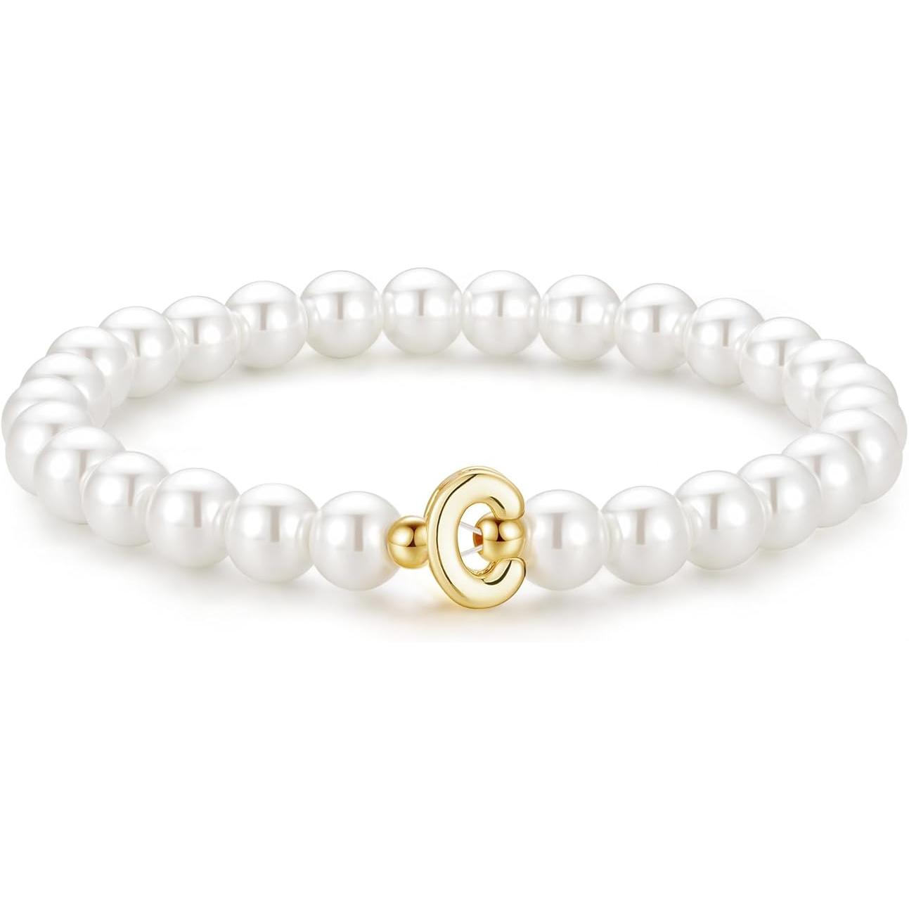 Pulsera con letras de perlas para mujer: exquisita pulsera de cuentas con un elegante colgante, que presenta las letras A-Z