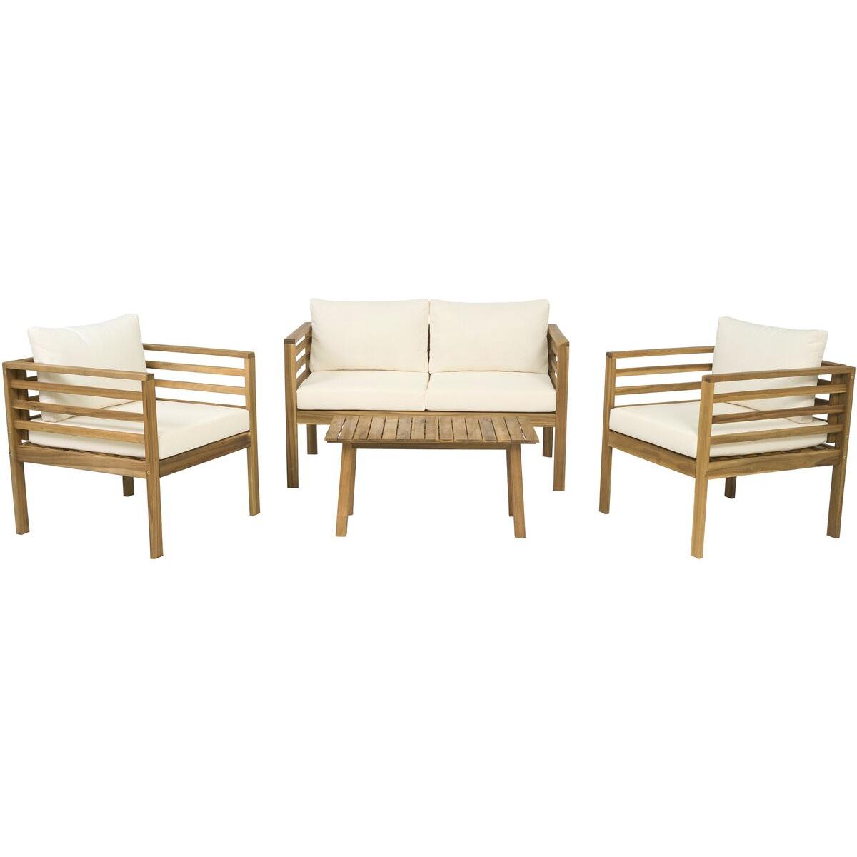 Habitat y Jardin - Conjunto de jardín de madera con cojines incluidos <<Beckham>> - 4 plazas - Beige