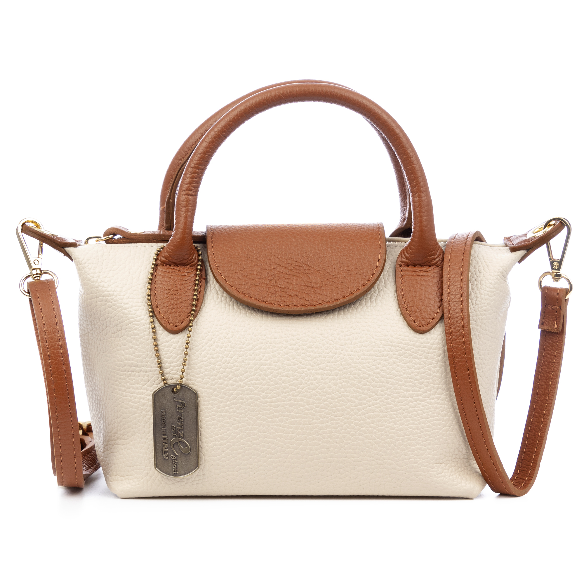 FIRENZE ARTEGIANI Aurano bolso bandolera tipo Tote mujer. Piel auténtica Dollaro bitono. 22x10,5x14,5cm