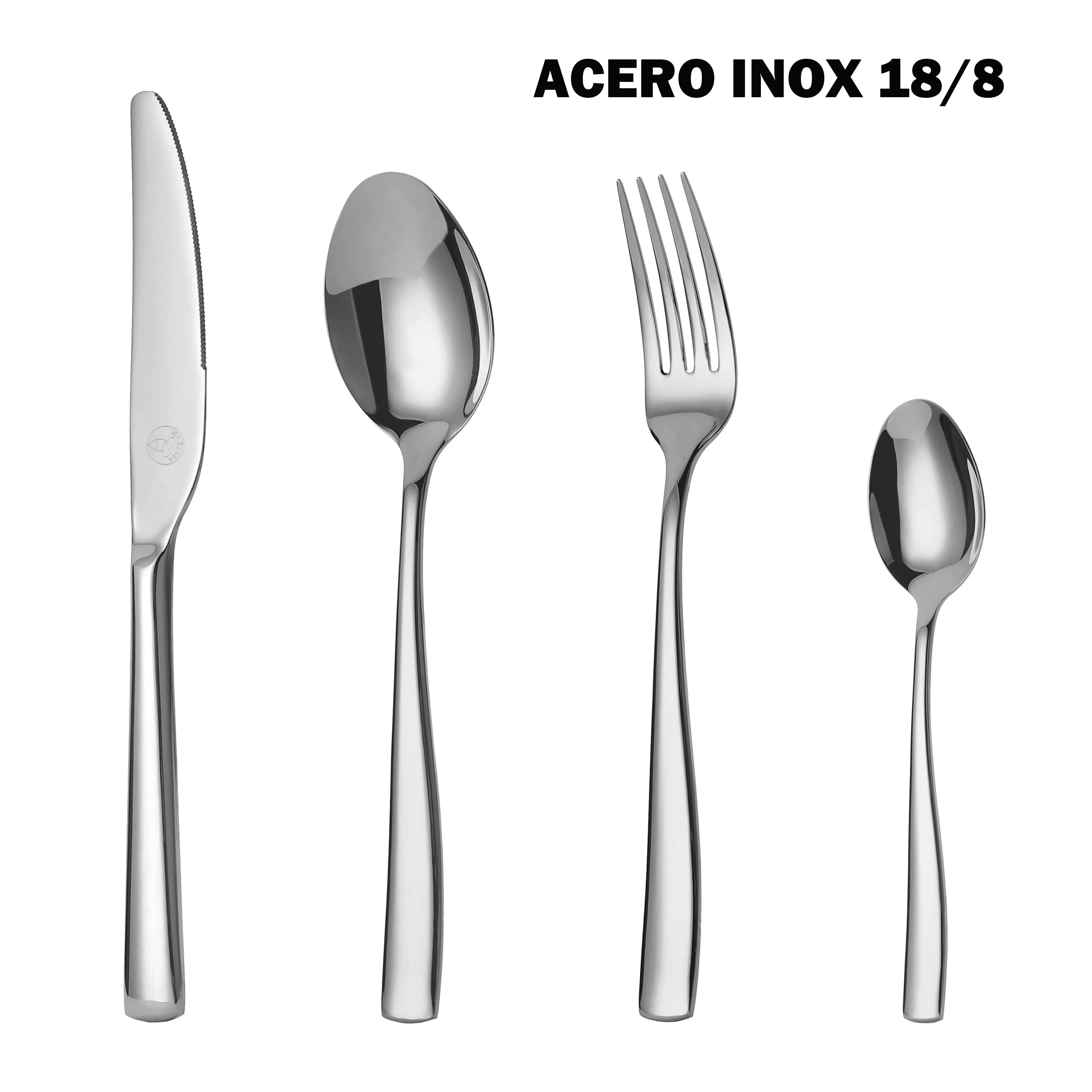 Mr.Spoon Serie Portugal Juego 24 Piezas Cubiertos,Acero Inoxidable 18/8,Alta calidad y acabado,Con cuchillo carne o mesa/Tenedor/Cuchara/Cucharilla,Aptos para lavavajillas,Cuberterías Diseño Modernas,Con bolsa de regalo,ideal para regalar.