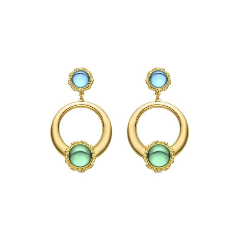 Pendientes Largos de Aro Sirose con piedra Azul y Verde de Luxenter - SGEU182C2000