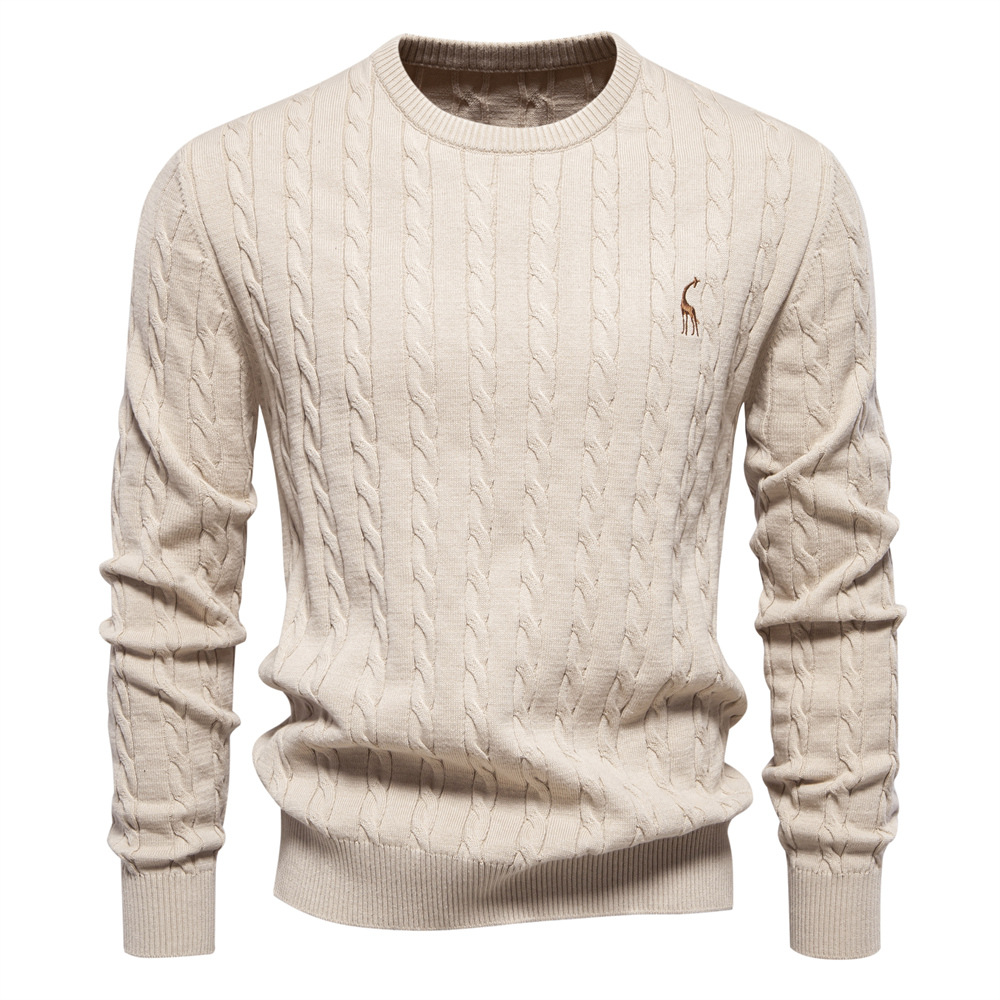 TK Suéter de punto para hombre con bordado de ciervo, color liso, perfecto para otoño e invierno.