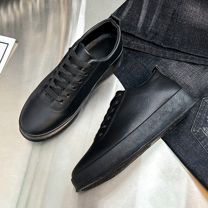 TK Zapatos Casuales Para Hombre De Cuero Negro Y Blanco Con Suela Gruesa Y Plataforma Ligeros Y Transpirables Para Trabajo Y Deporte