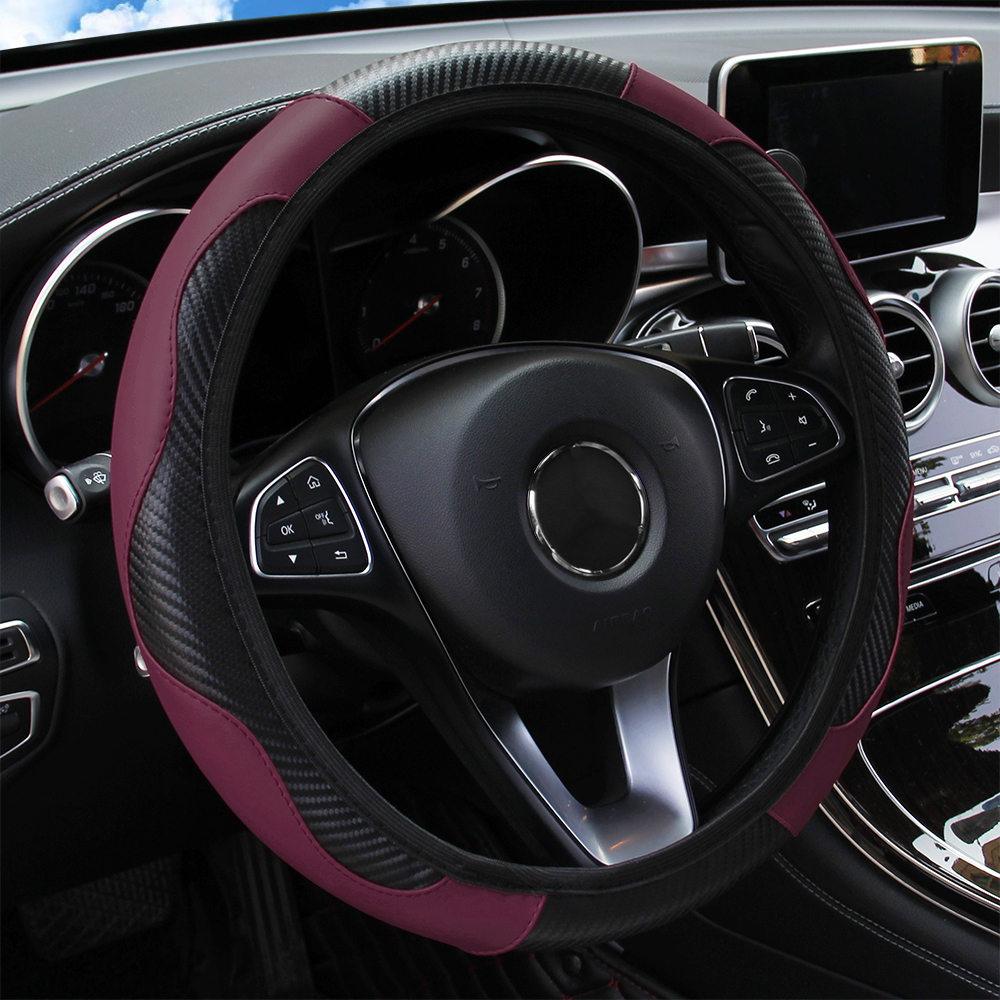 Cubierta De Volante De Coche En Cuero PU Transpirable Antideslizante Adecuada Para 37-38.5cm Decoración Automotriz Fibra De Carbono