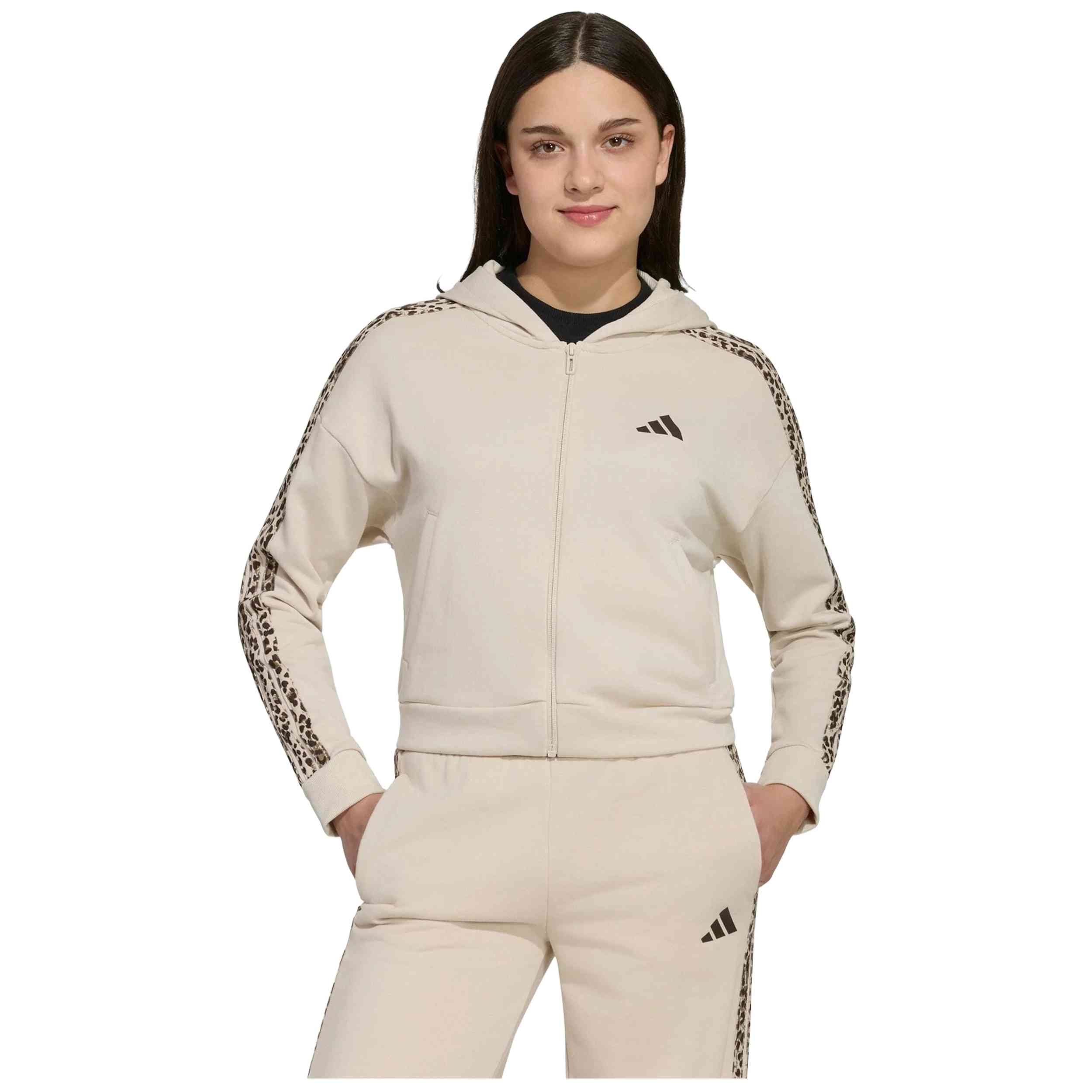 Sudadera Con Capucha Adidas modelo Seasonals Animal Full Zip Hoodie "Crystal Linen" para Niñas en color Beige