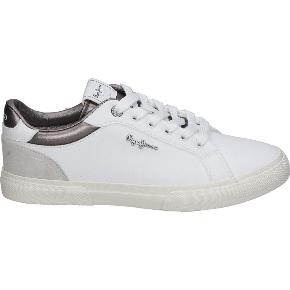 PEPE JEANS | Zapatillas Bajas Pepe Jeans para Mujer – Deportivas en Color Blanco con Detalles en Gris – Sneakers con Cordones – Estilo Casual – Versátiles – Combinables y Cómodas – Modelo PLS31588-957