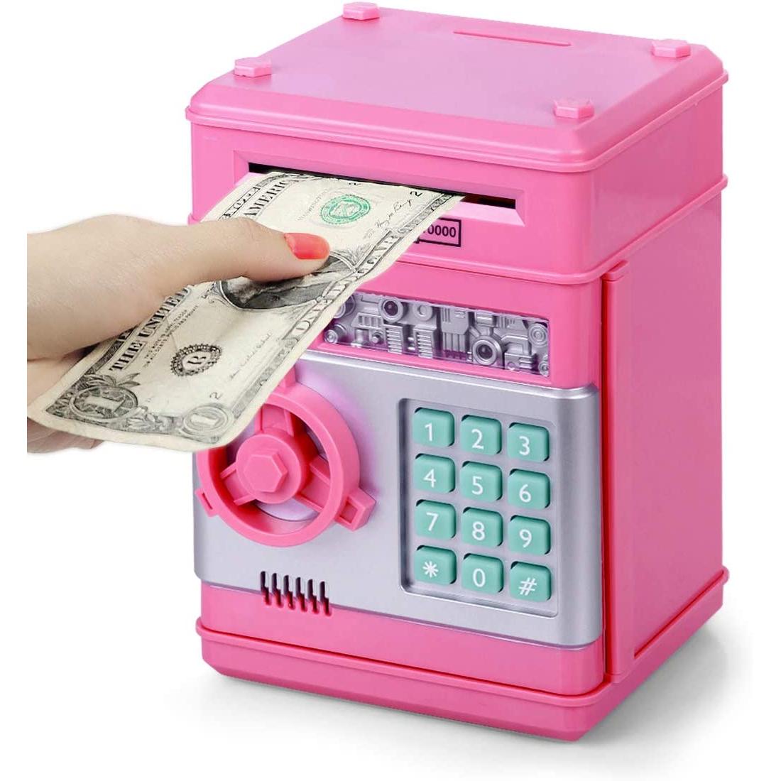 Hucha Electrónica para Niños 3-12 Años Caja Fuerte Niños Hucha Cajero Automatico Hucha con Código Caja de Monedas Banco de Dinero Divertido Caja Fuerte Juguete Regalo para Niños Niñas