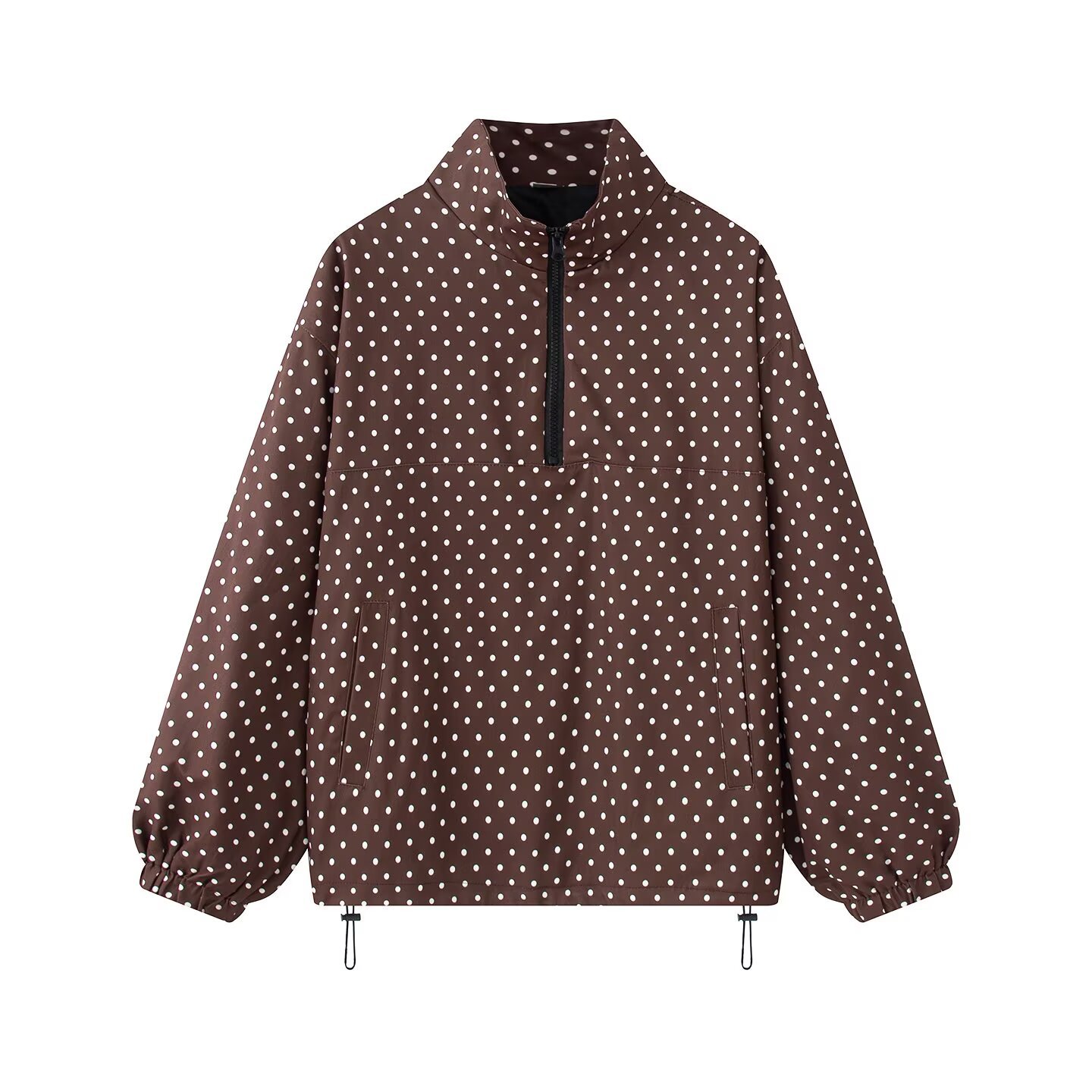 Chaqueta cortavientos holgada de lunares para mujer, sudadera con cremallera.