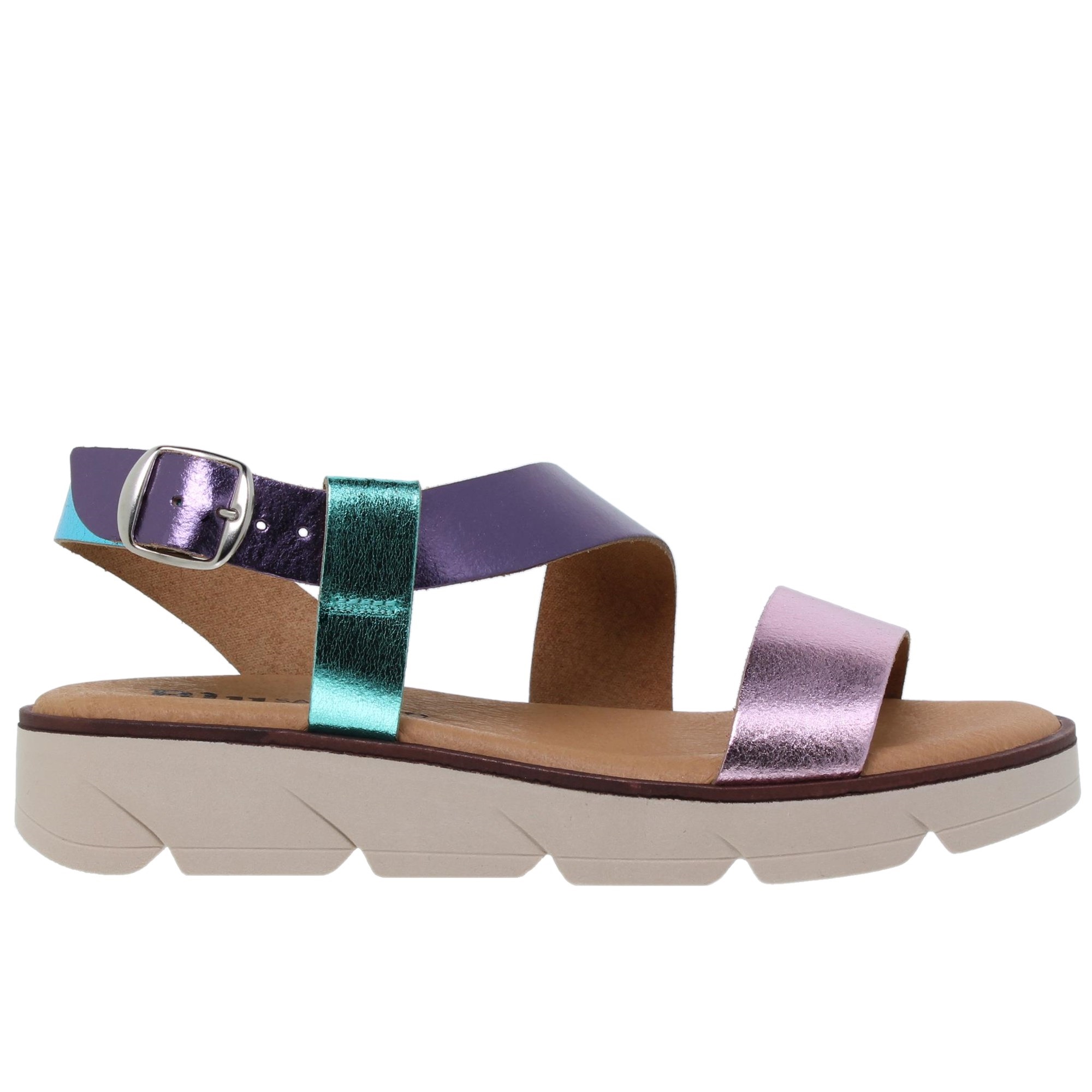 Sandalia plana mujer piel metalizada rosa - Blusandal 166BLU