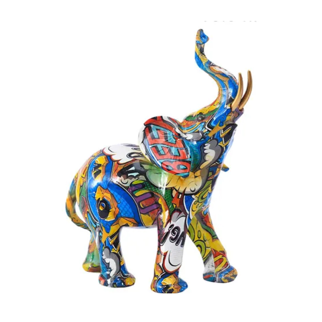 ORION91® - Unidad - Figura decorativa de elefante con diseño grafiti, 21 x 25,5 x 11 cm, resina ecológica multicolor, salón y oficina - spaziOrion91