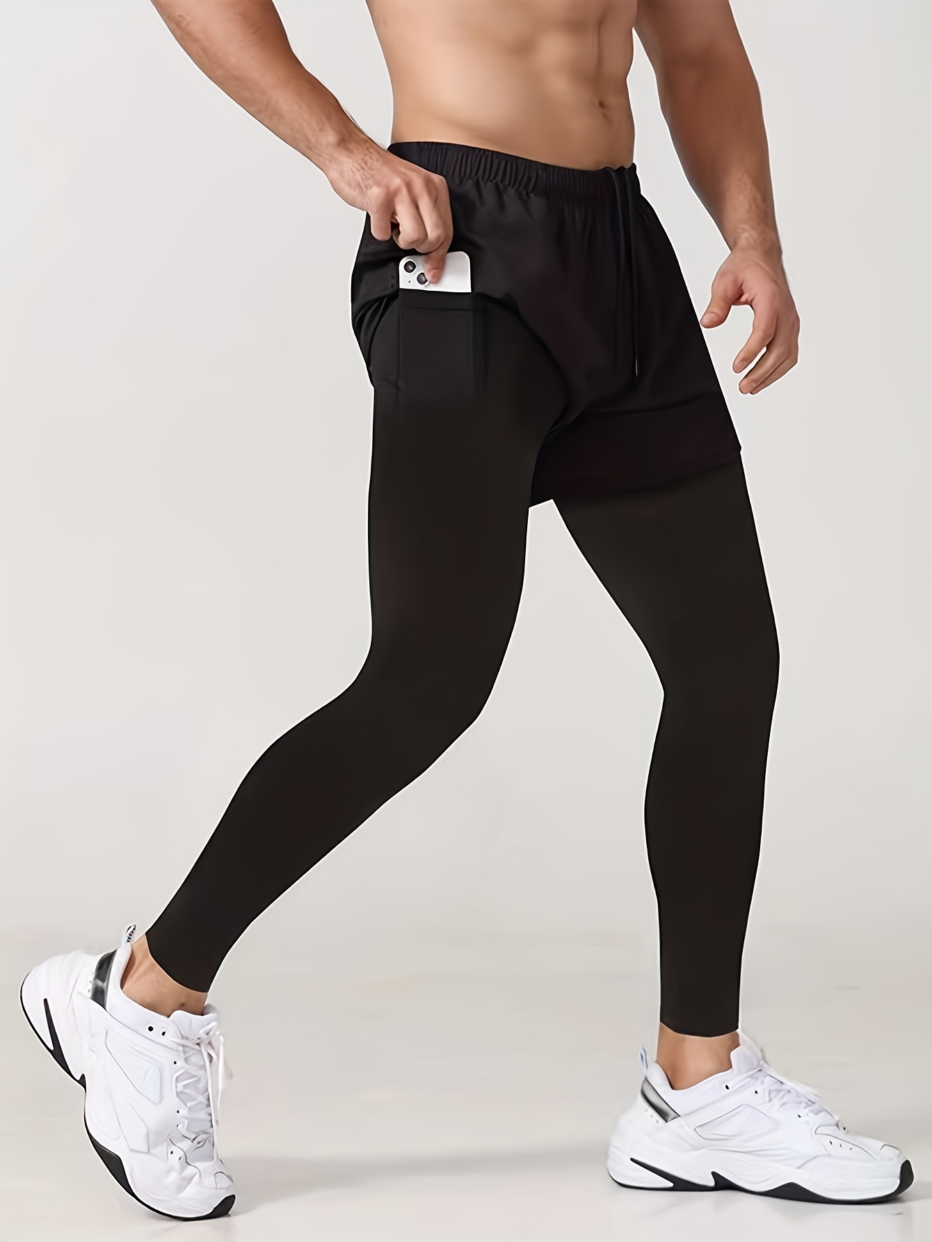 TK Nueva Prenda Deportiva Para Hombres 2-en-1 Doble Capa Con Bolsillo Pantalones Largos De Running Quickly Seco Y Transpirable Ajuste True to Size