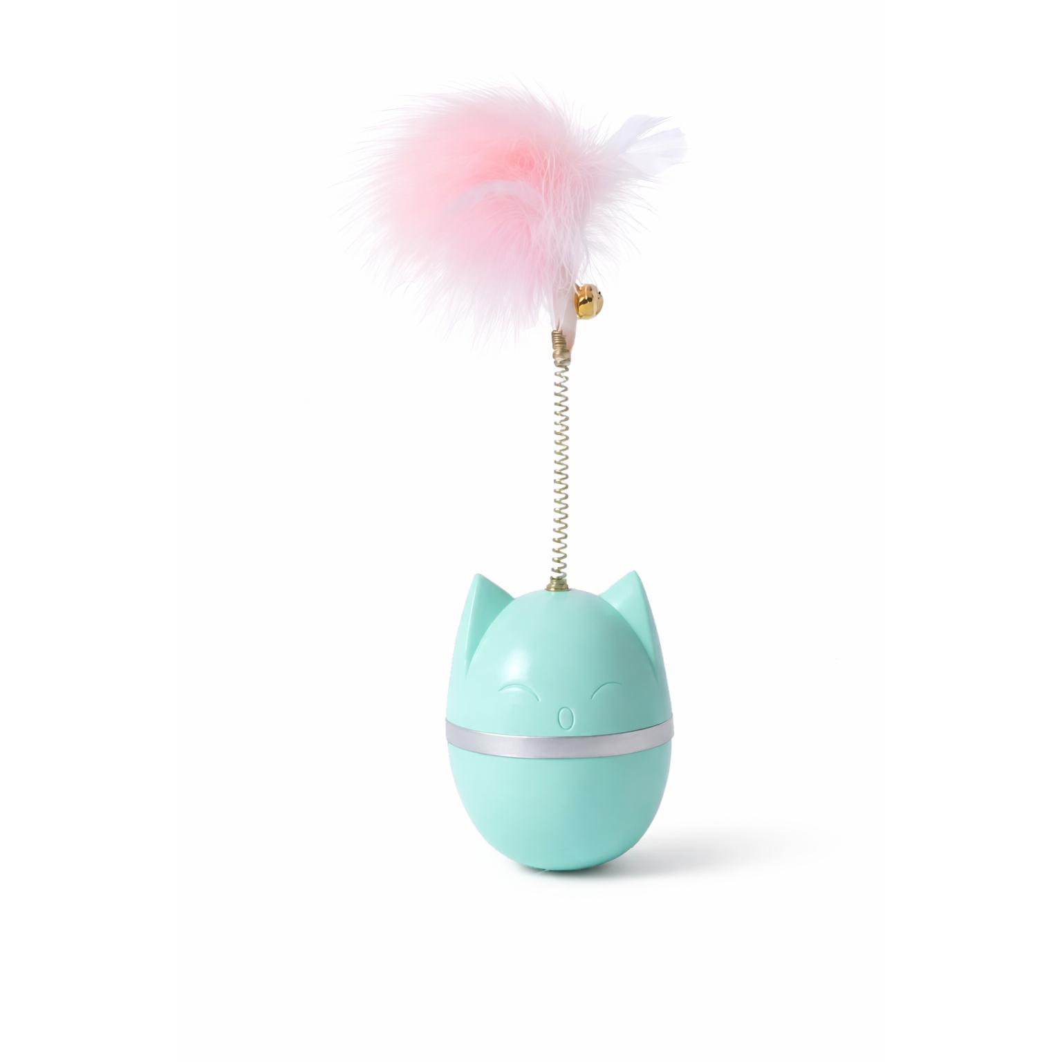 Juguete Interactivo para Gatos con Plumas y Cascabel, Bola Oscilante, 25×7 cm