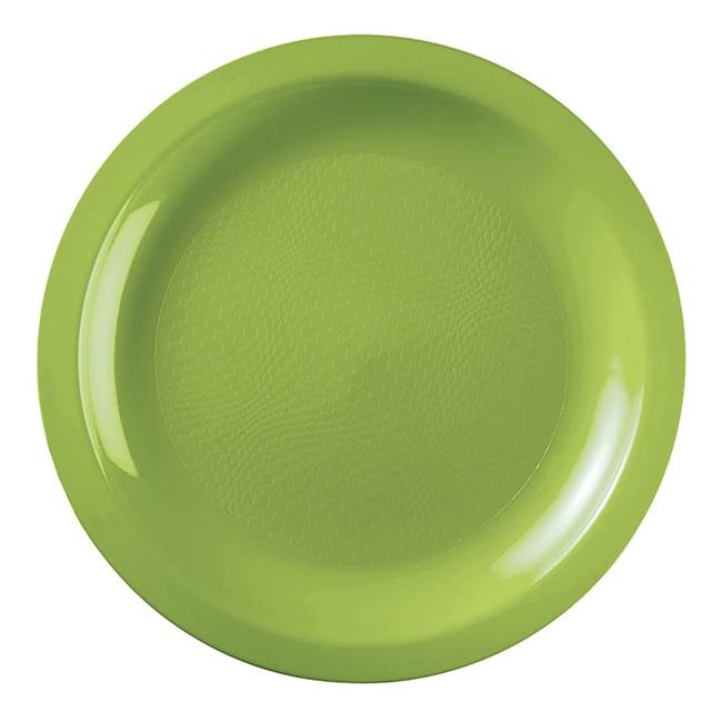 MONOUSO | Plato Duro Reutilizable PP Llano Verde Lima "Round" Ø22cm (25 Uds)