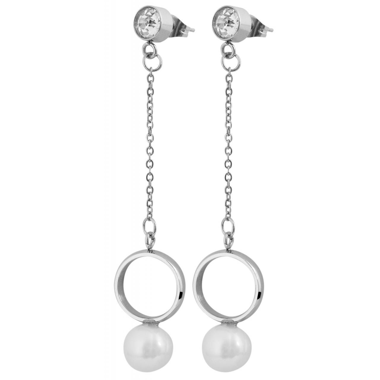 Akzent®  Pendientes Anillo e Pérola Prateados em Aço Inoxidável