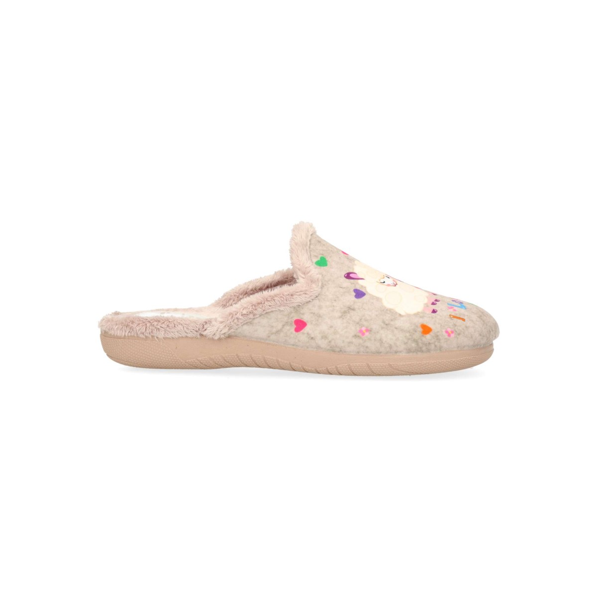 Vanessa Calzados - Zapatillas de casa para mujer con estampado de ovejas, interior de pelo sintético y suela de goma flexible color beige