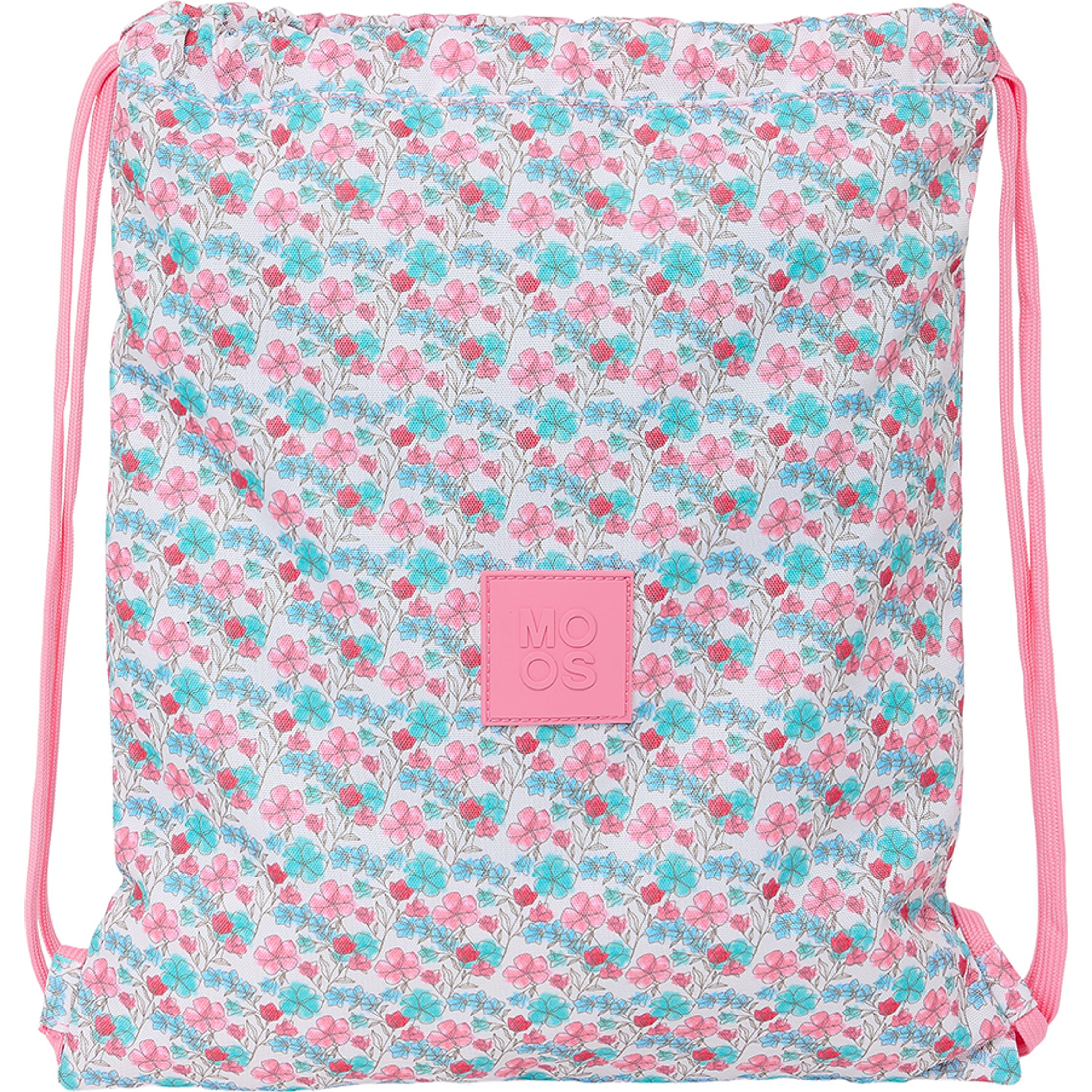 SAFTA SACO PLANO RECICLADO MOOS "FLORES" - Saco Plano Licencia Oficial - Diseño Elegante - Ideal para Uso Diario - Material Ligero - Cierre de Cordón Ajustable