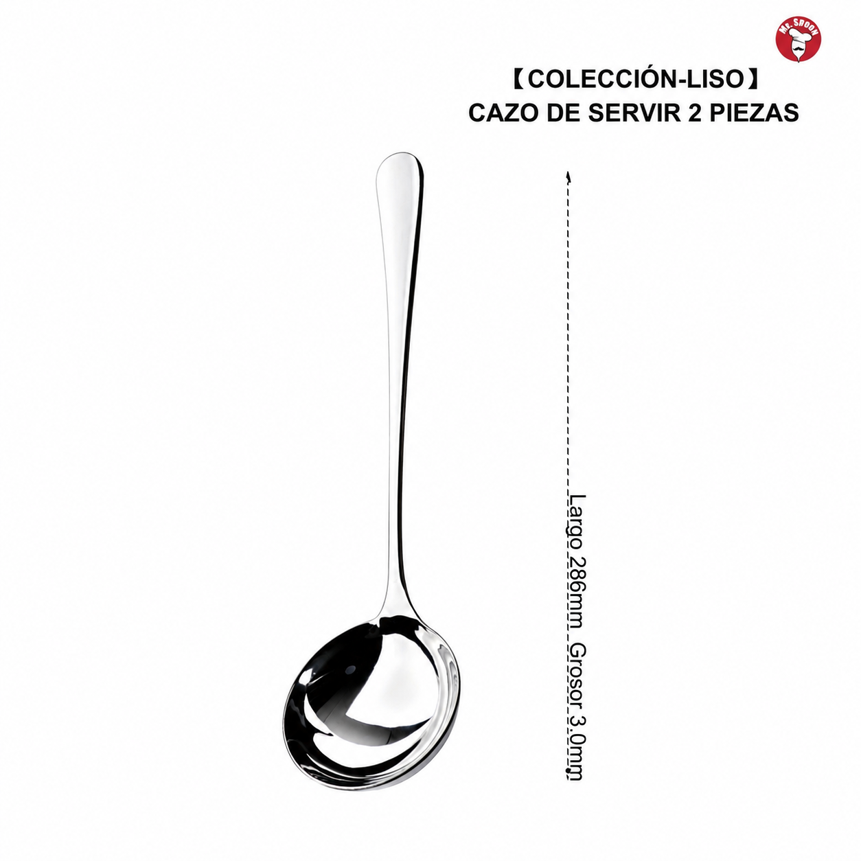 Mr.Spoon Liso Juego de Cazos para Salsa y Cucharones de Servir, Acero Inoxidable 18/0 Color Plata, 2 Tamaños 183 y 286 mm, Mango Largo Monobloque, Cucharas para Salsa, Sopa y Servir, Utensilios de Cocina y Mesa, Apto Lavavajillas, Pack 2, 6 o 12