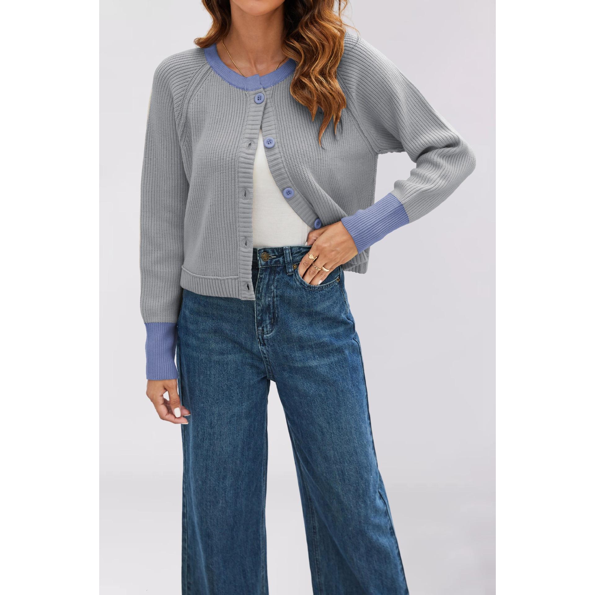 TK Cárdigan de punto con botones, cuello redondo y botones de un solo pecho para mujer, otoño/invierno