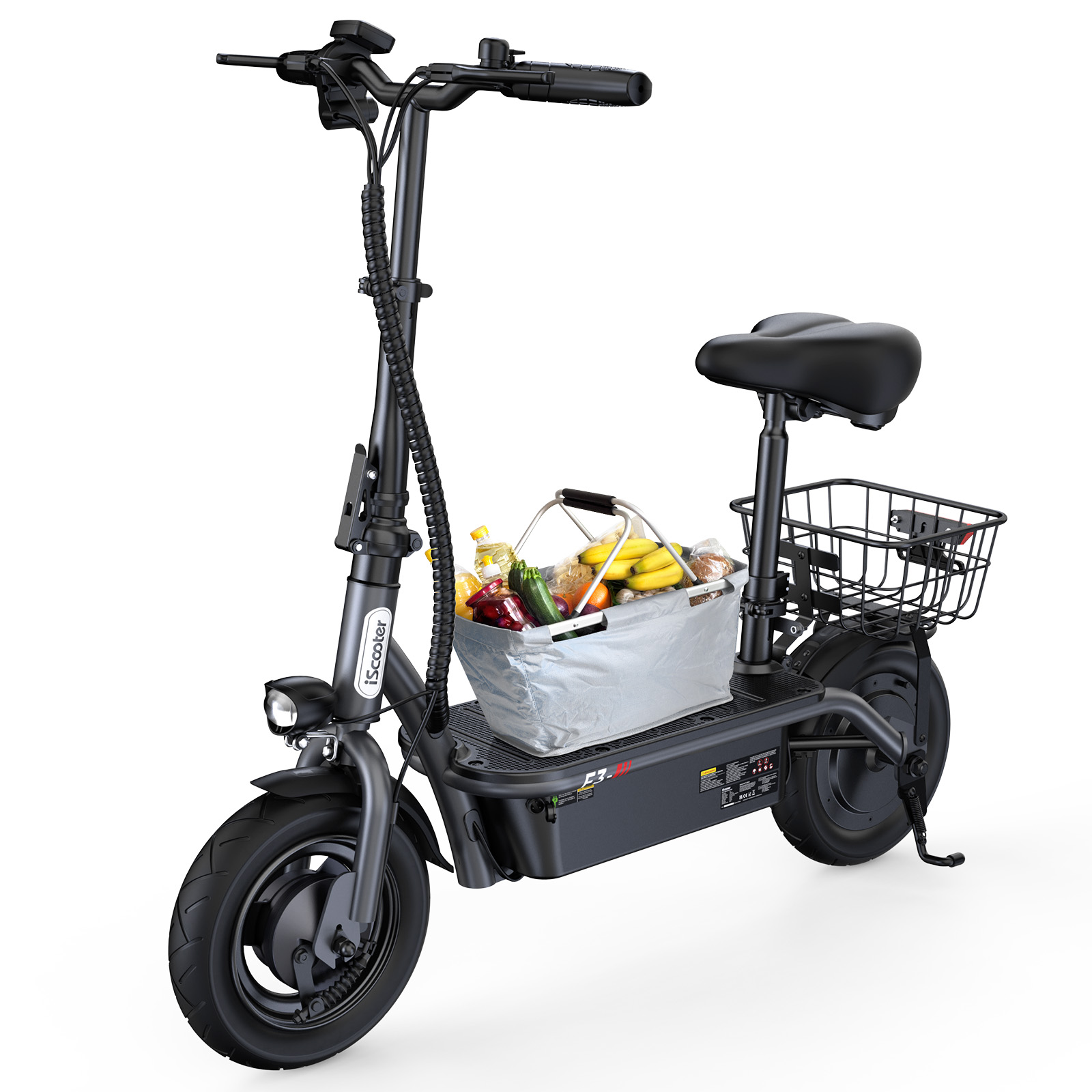 Patinete Eléctrico Plegable iScooter F3 con Asiento para Adultos, Motor de 1000W, Autonomía de 60 km, Batería 48V 13Ah, 3 Modos de Velocidad hasta 25 km/h