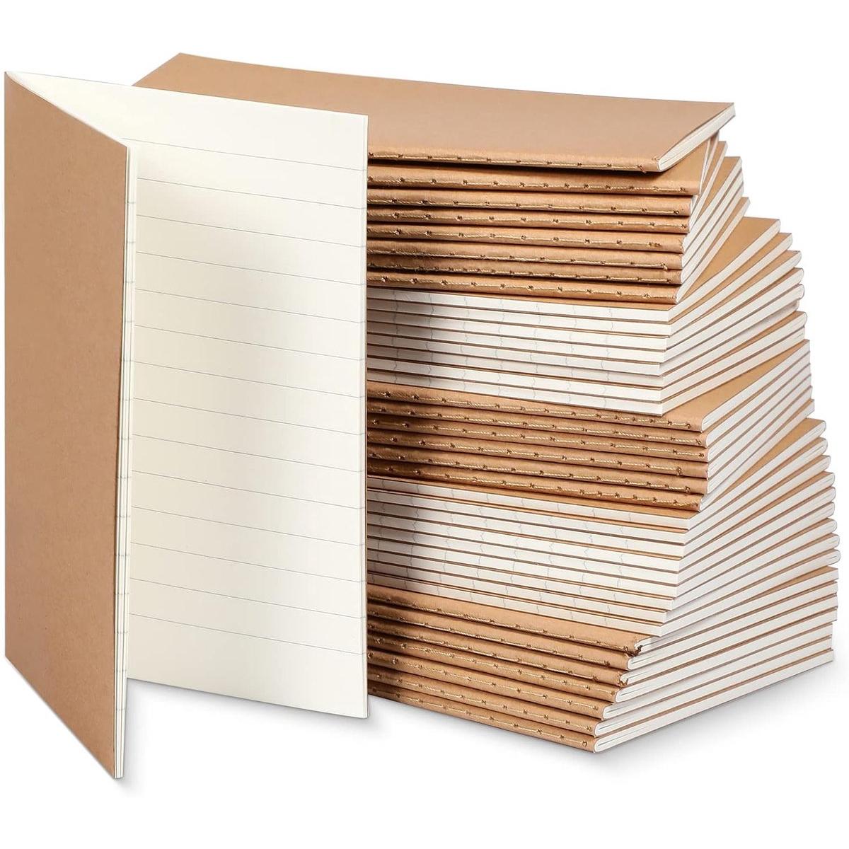 20 libretas de bolsillo, a granel, 5,12'' x 3,54'', mini diarios de viaje, blocs de notas pequeños de papel kraft, para estudiantes, para dibujar en el aula (cubierta marrón, líneas horizontales)