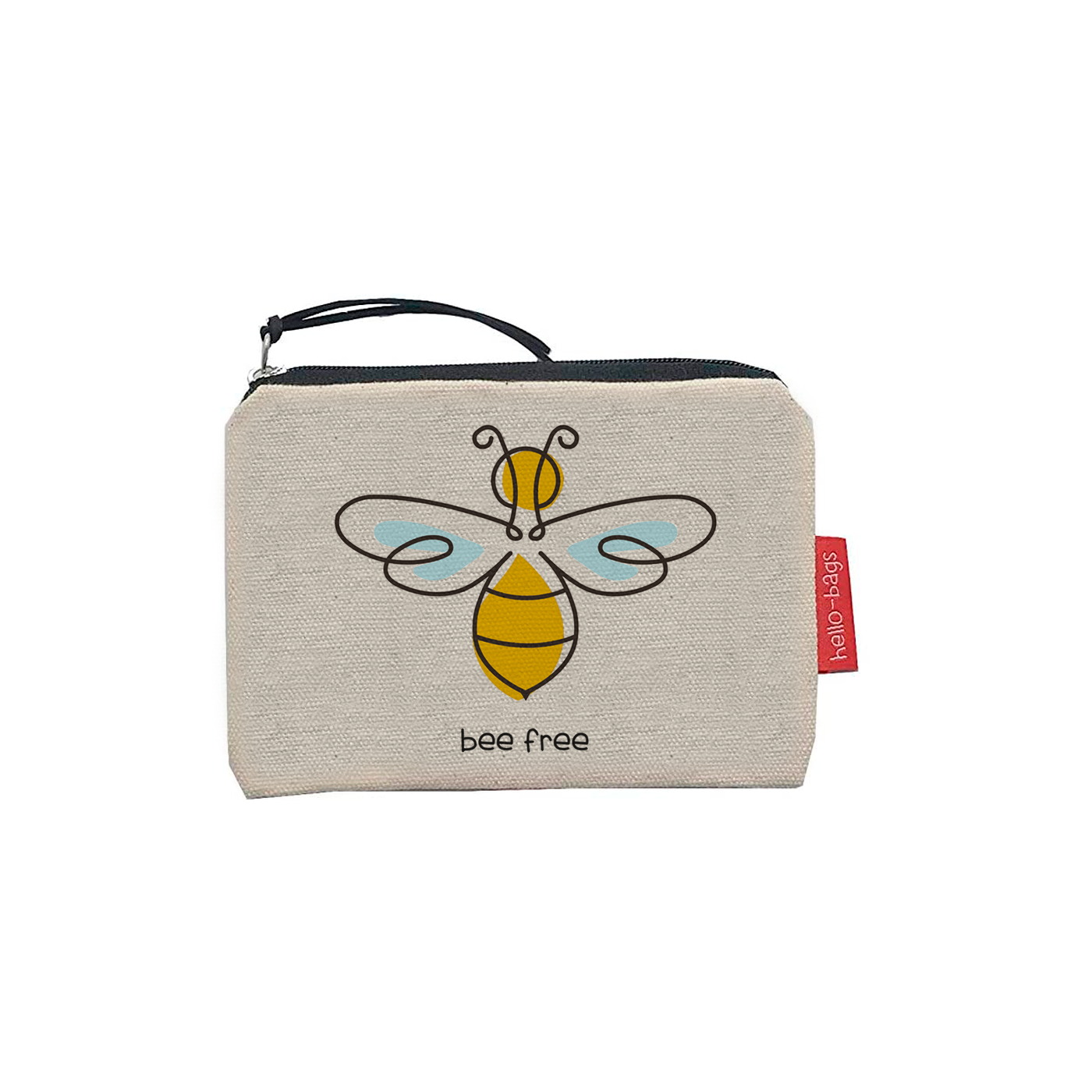 Hello-Bags. Bolso Monedero / Billetero / Tarjetero con cremallera y forro interior. Exterior: Algodón 100%. Incluye sobre kraft de regalo. Modelo: "BEEFREE". Crudo / Negro. 14x10 cm.
