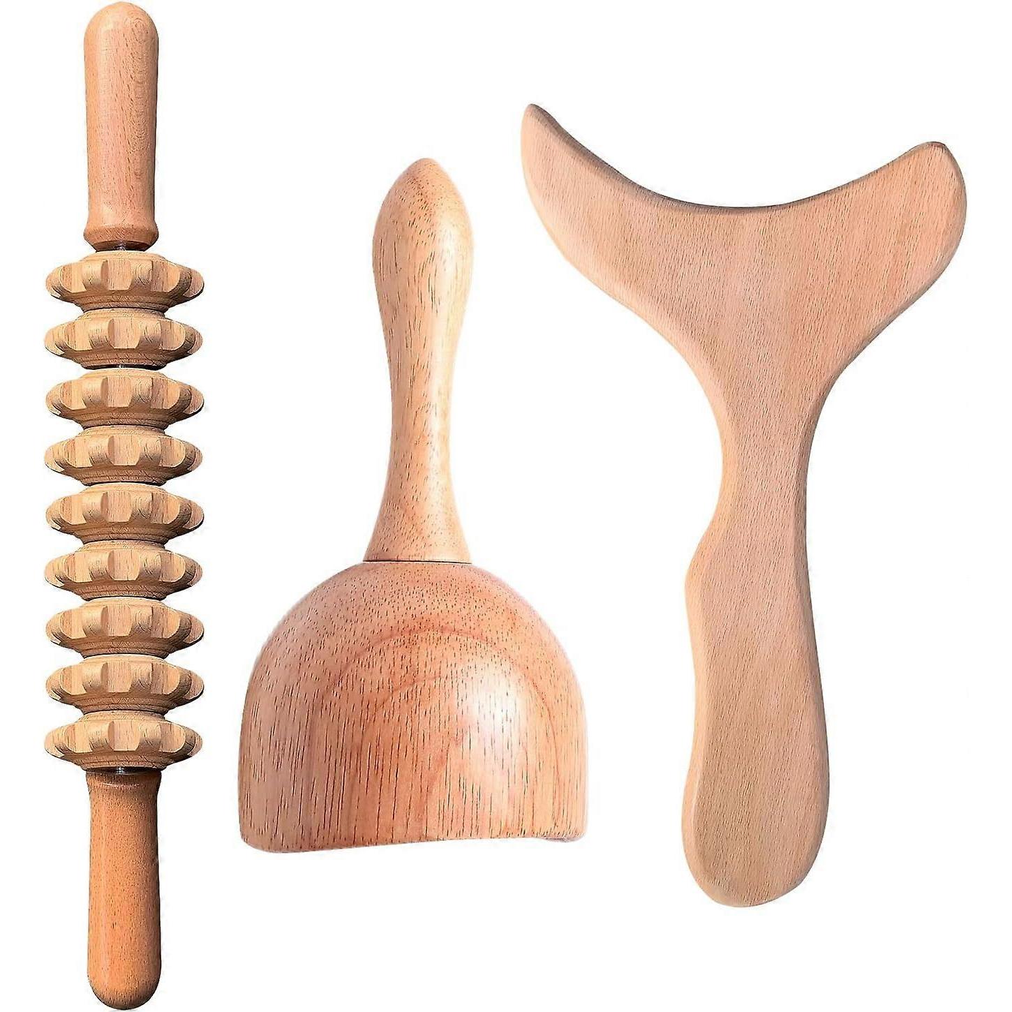 TK Herramientas de masaje de Therapy de Madera profesional 3-en-1 Kit de maderotherapy masajeador de Madera de Drenaje lympático