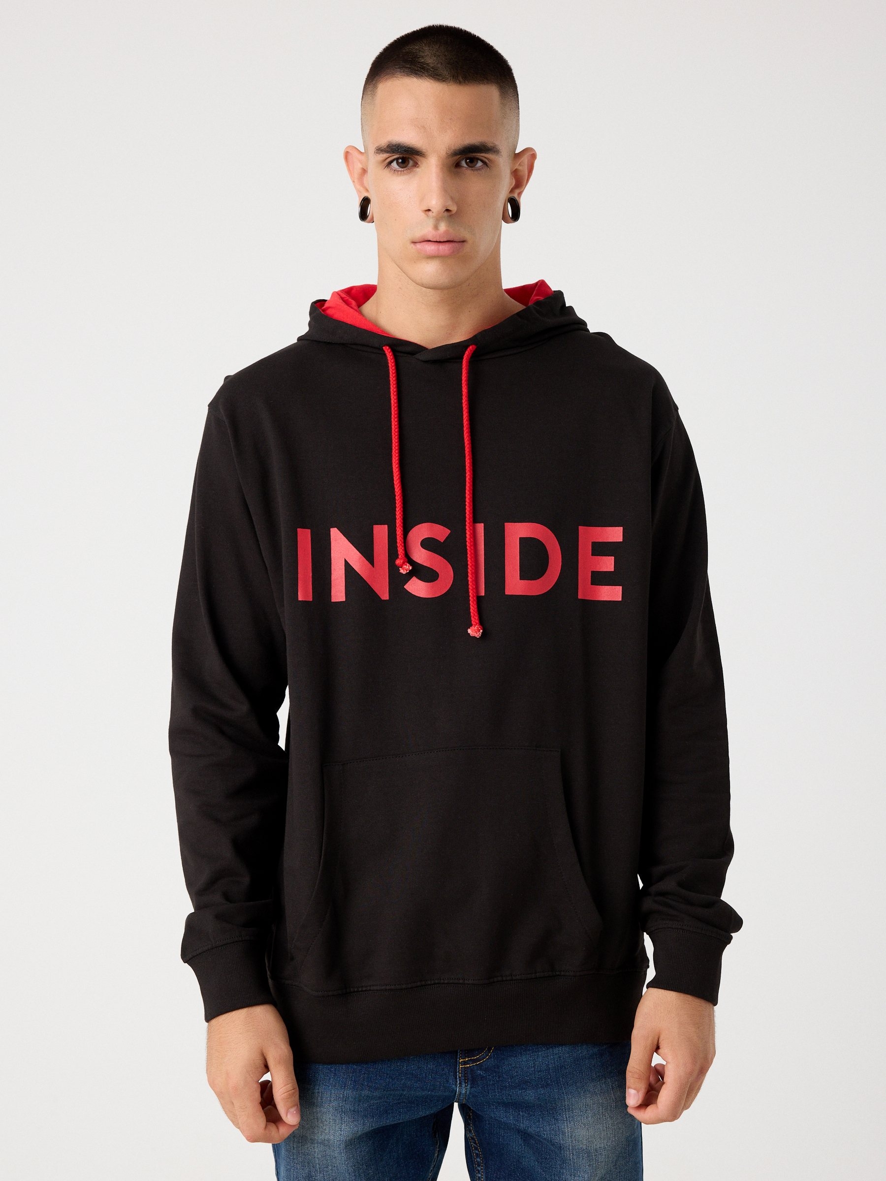 Sudadera regular de manga larga y cuello con capucha con bolsillo de canguro y estampado de la marca INSIDE